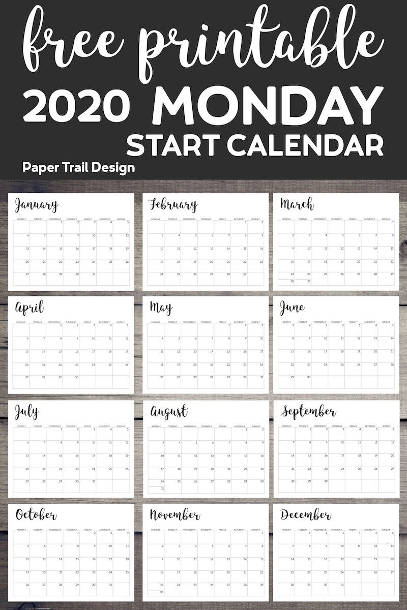 Free Printable 2020 Calendar - Monday Start - Paper Trail Design Free Printable Calendar Monday Start