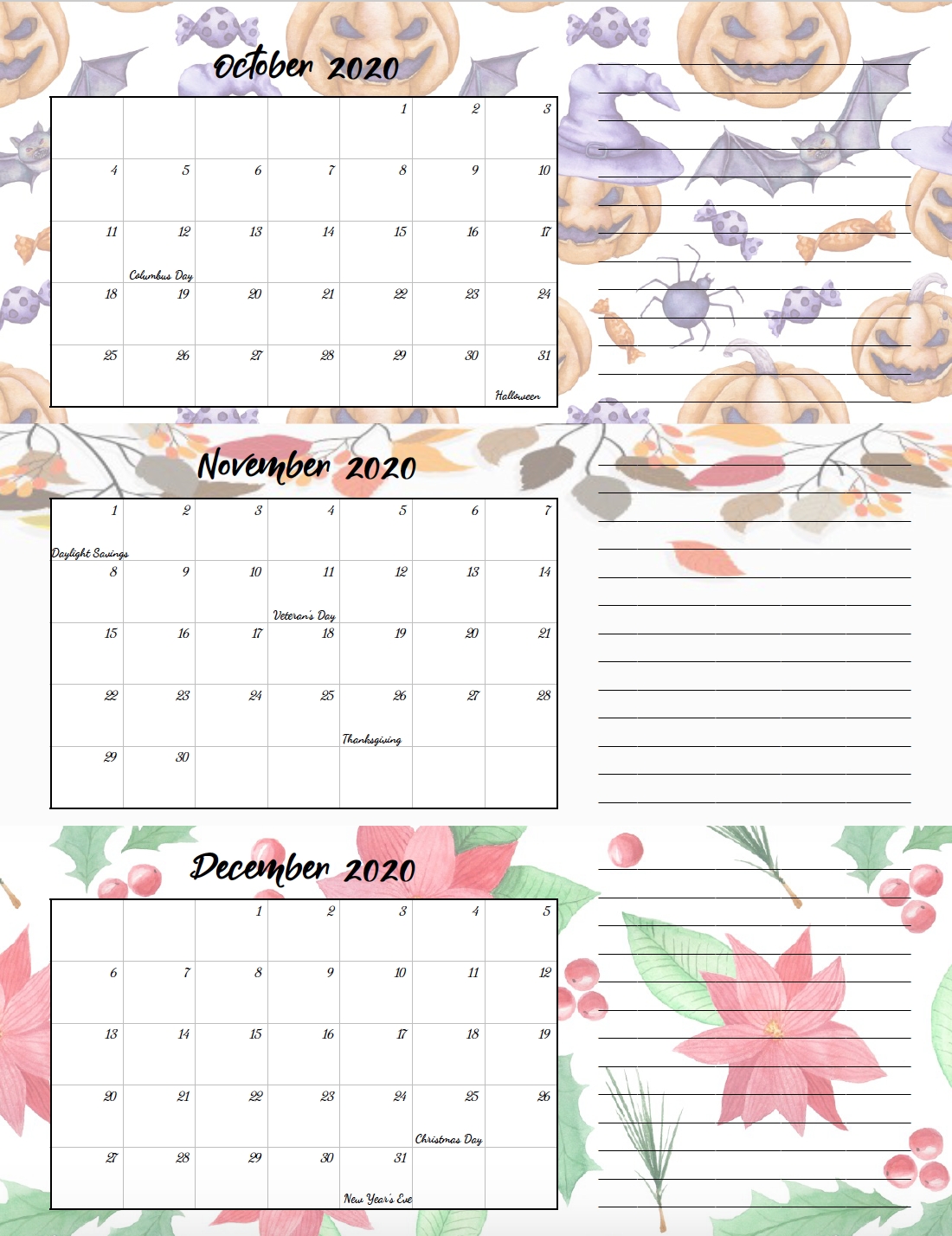 Free Printable 2020 Quarterly Calendars With Holidays: 3 Dashing 2020 Quarterly Calendar Template