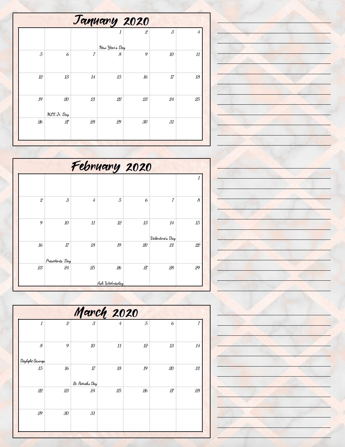 Free Printable 2020 Quarterly Calendars With Holidays: 3 Designs 2020 Quarterly Calendar Template