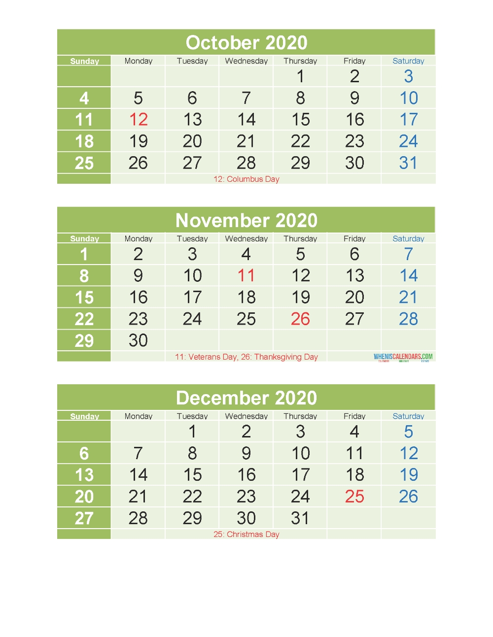 Free Printable 3 Month Calendar 2020 Oct Nov Dec Pdf, Excel Perky Three Calendar Monthas From 25 October