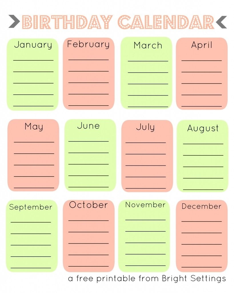 Free Printable Birthday Calendar | Birthday Calendar Incredible Free Printable Birthday Calendar Template