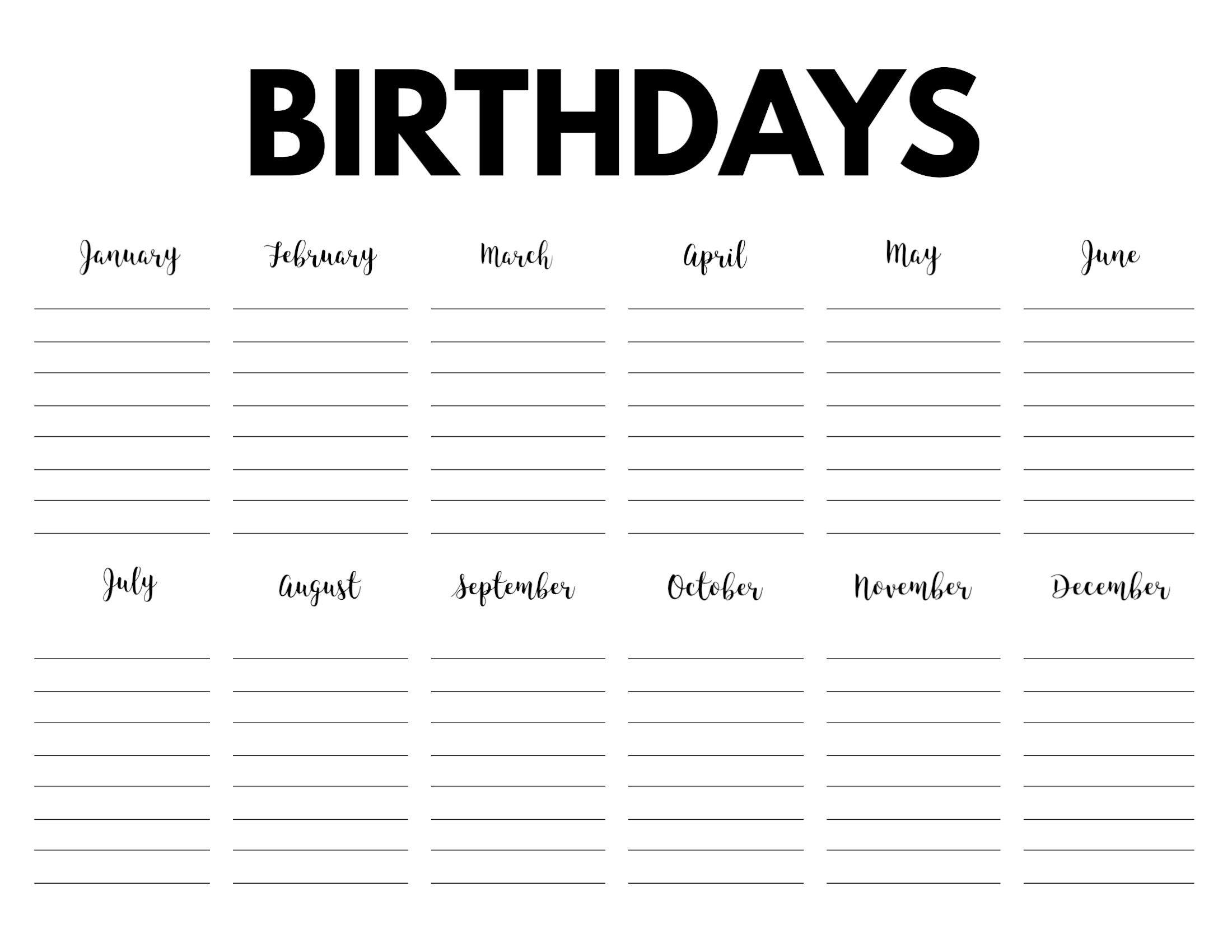 Free Printable Birthday Calendar Template - Paper Trail Design Free Printable Birthday Calendar Template