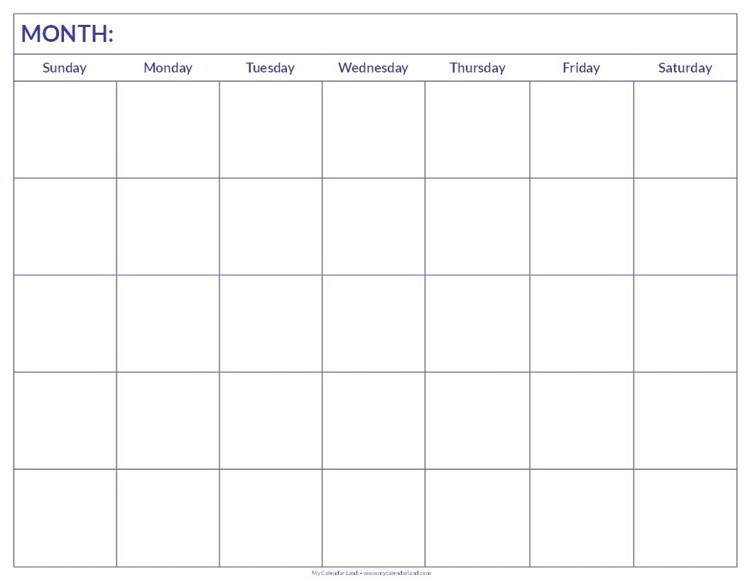 Free Printable Blank Monthly Calendar | Student Handouts Blank Six Week Calendar Printable