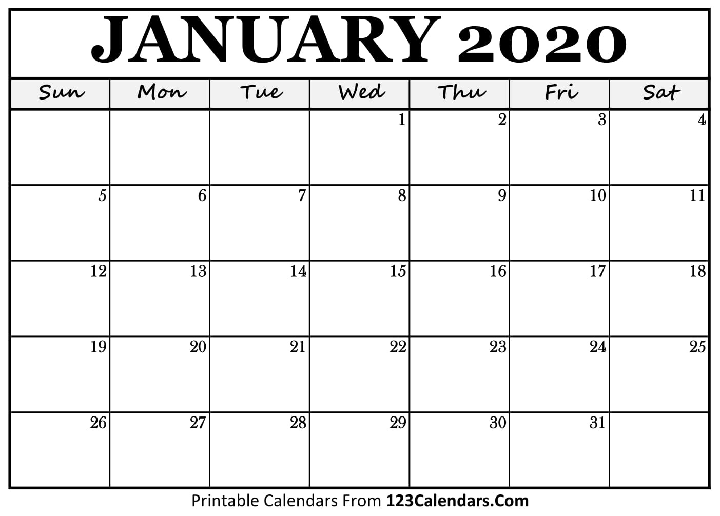Free Printable Calendar | 123Calendars Blank Calendar Template 2020 No Weekends