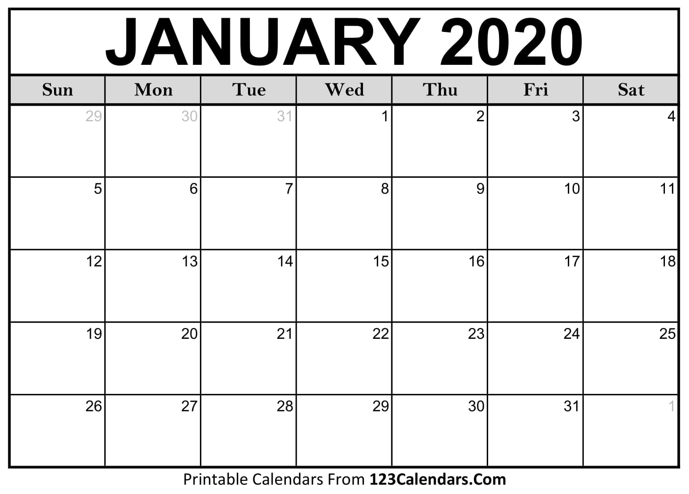 Free Printable Calendar | 123Calendars Exceptional Blank January 2020 Calendar Printable Free