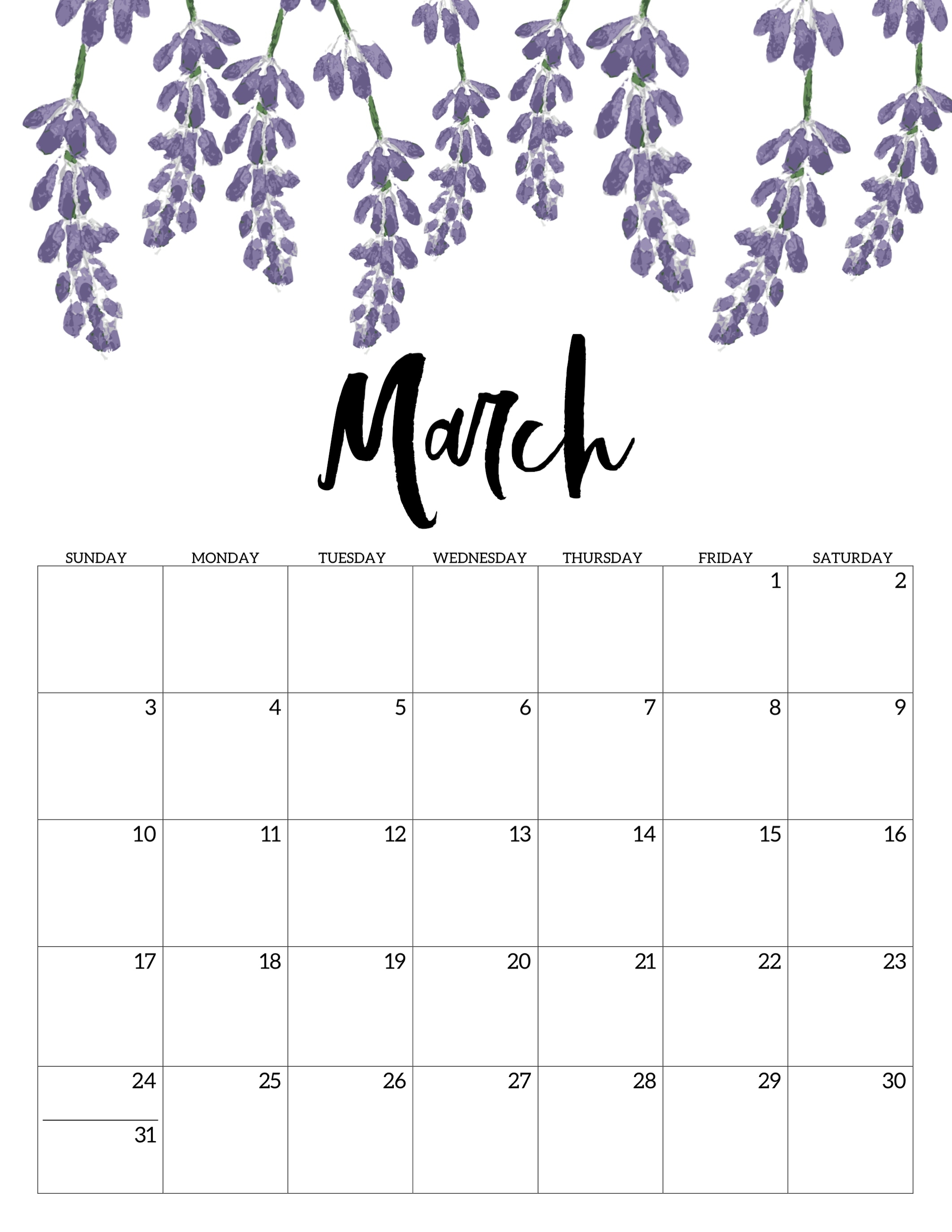 Free Printable Calendar 2019 - Floral - Paper Trail Design 2020 Black And White Printable Calendars