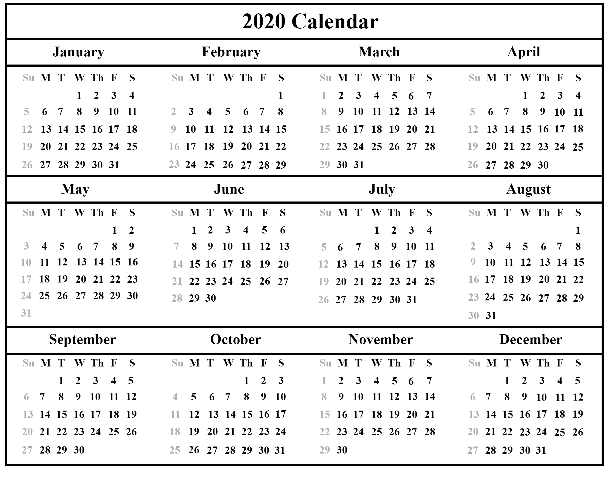 Free Printable Calendar 2020 With Holidays | 12 Month Free Printable Calenders With Legal Holidays