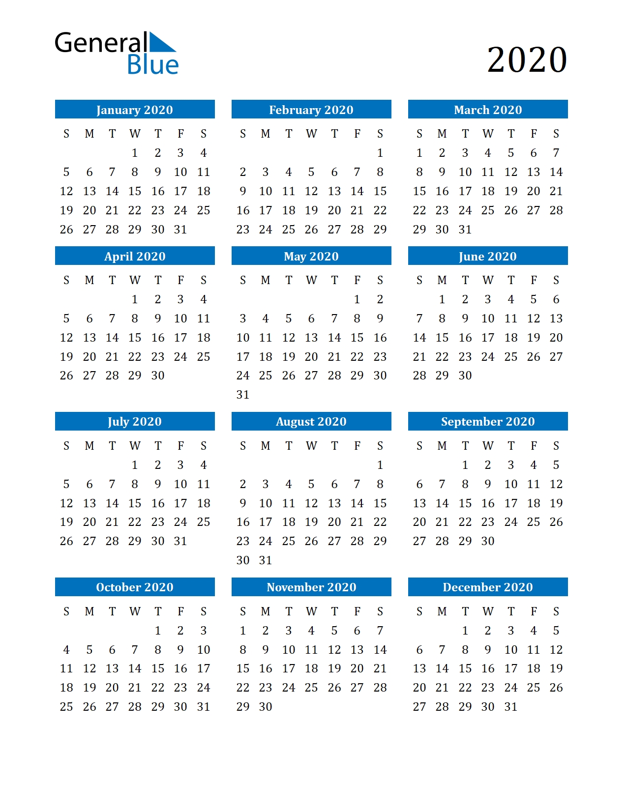 Free Printable Calendar In Pdf, Word And Excel Perky 2020 All Year Calendar