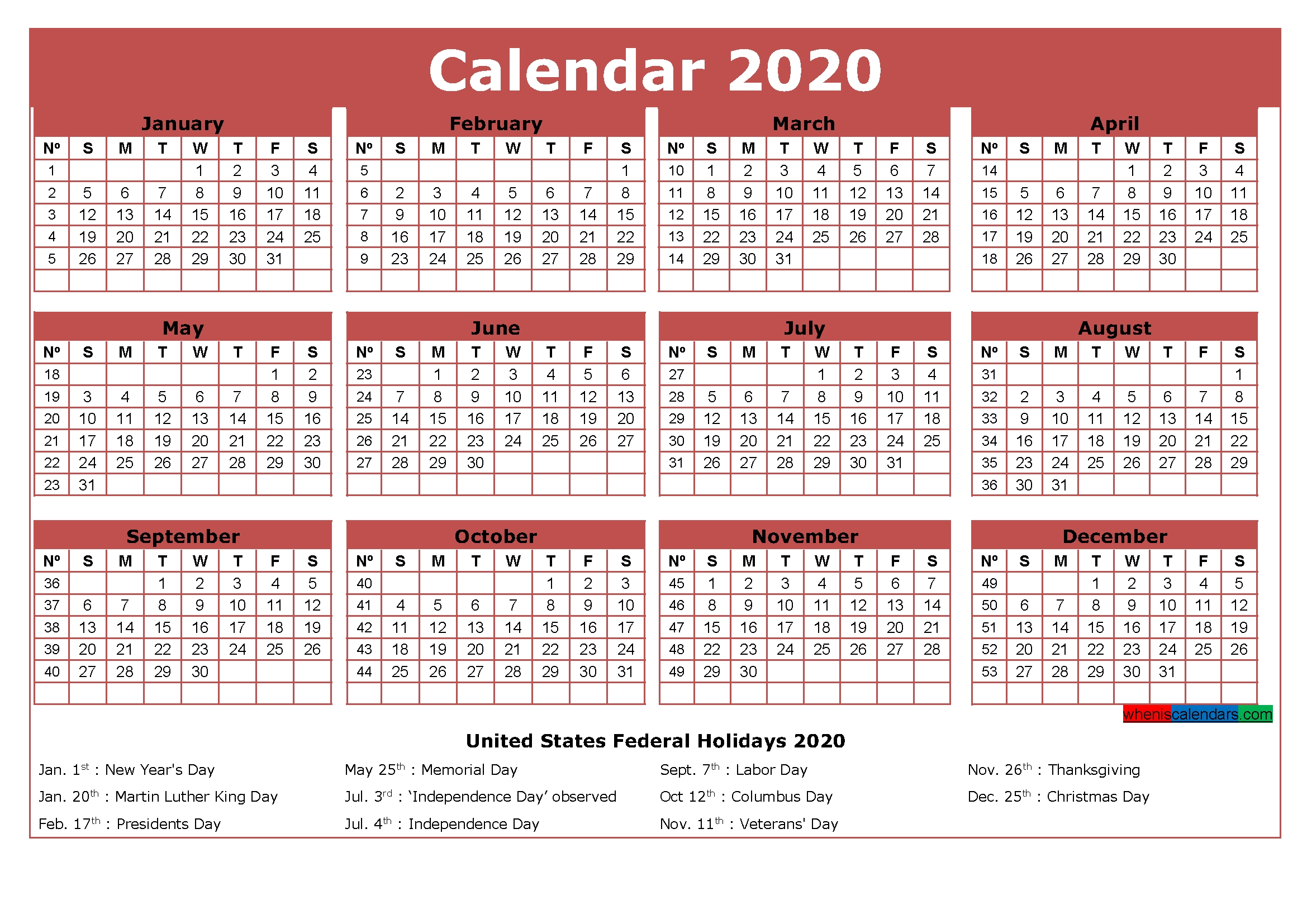 Free Printable Calendar With Holidays 2020 Word, Pdf | Free Printable Jewish Holidays Calendar 2020 Condenced