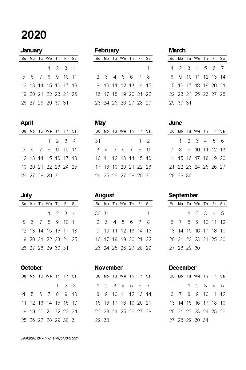 Free Printable Calendars And Planners 2019 2020 2021 2020 Impressive Free Year At A Glance Calendar 2020 Printable