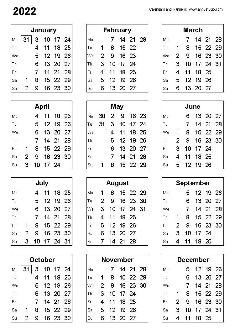 Free Printable Calendars And Planners 2020, 2021, 2022 3 Months Per Page Calendar With Small Numbers