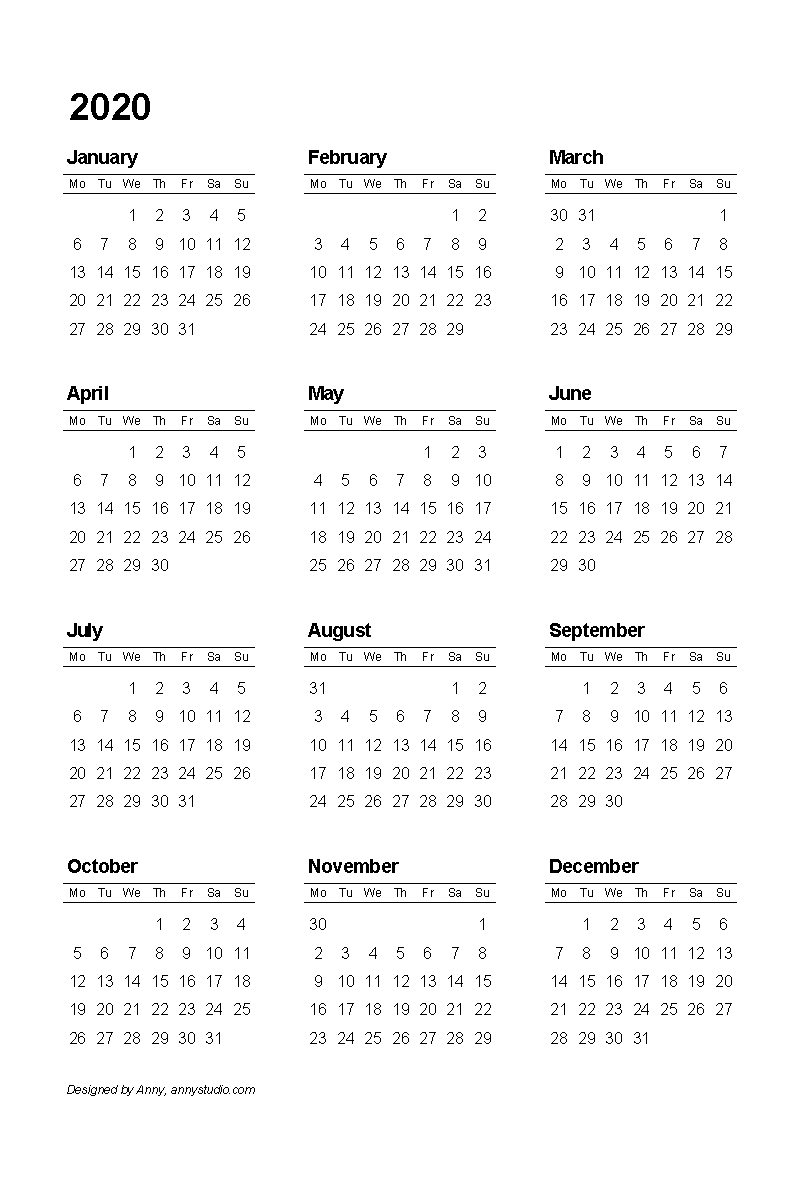 Free Printable Calendars And Planners 2020, 2021, 2022 Perky Calender To Print With Monday Start Date