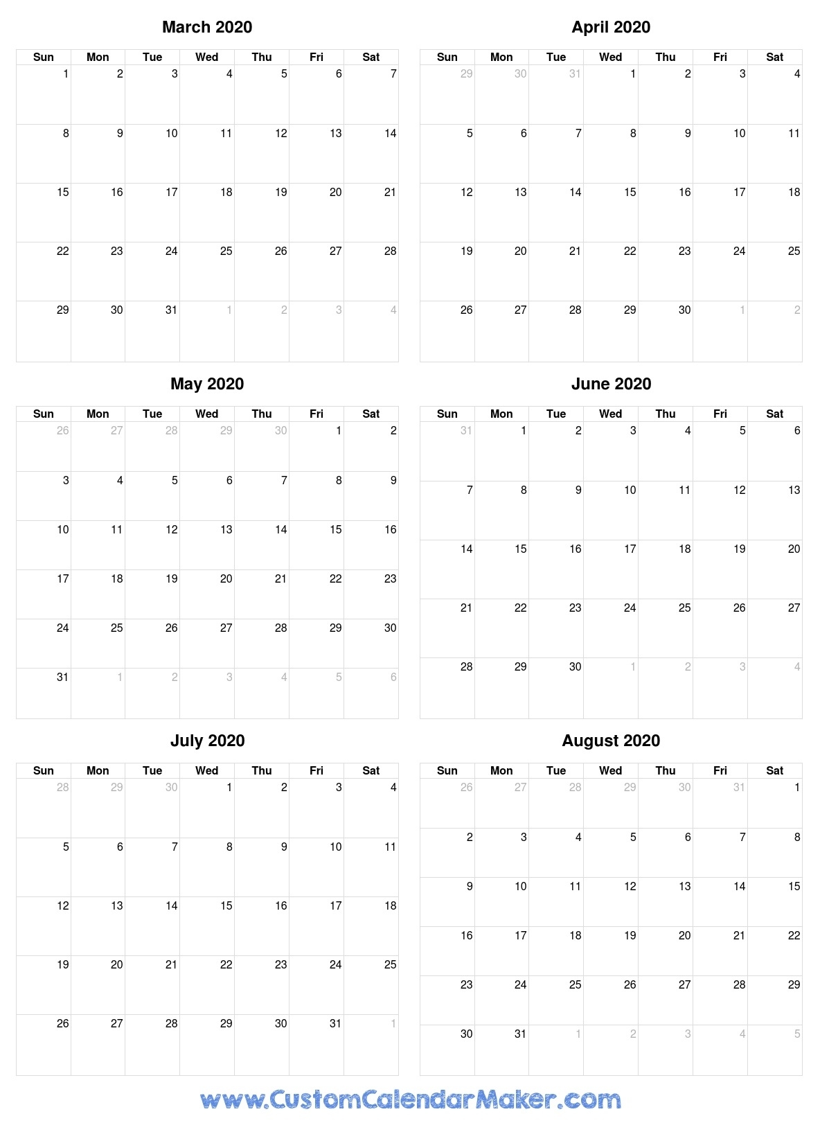 Free Printable Calendars, Blank Pdf Templates To Print A Blank Calendar 2020 Four Months To Page
