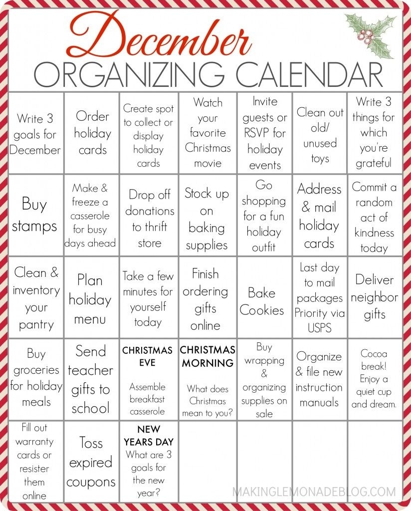 Free Printable December Organizing Calendar-- Your Entire Remarkable Printable December Countdown To Christmas Calendar