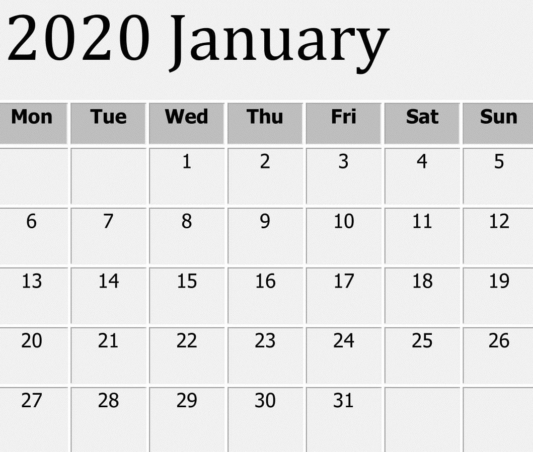 Free Printable January 2020 Calendar Word Template – Free Perky 2020 Monthly Calendar Template Word