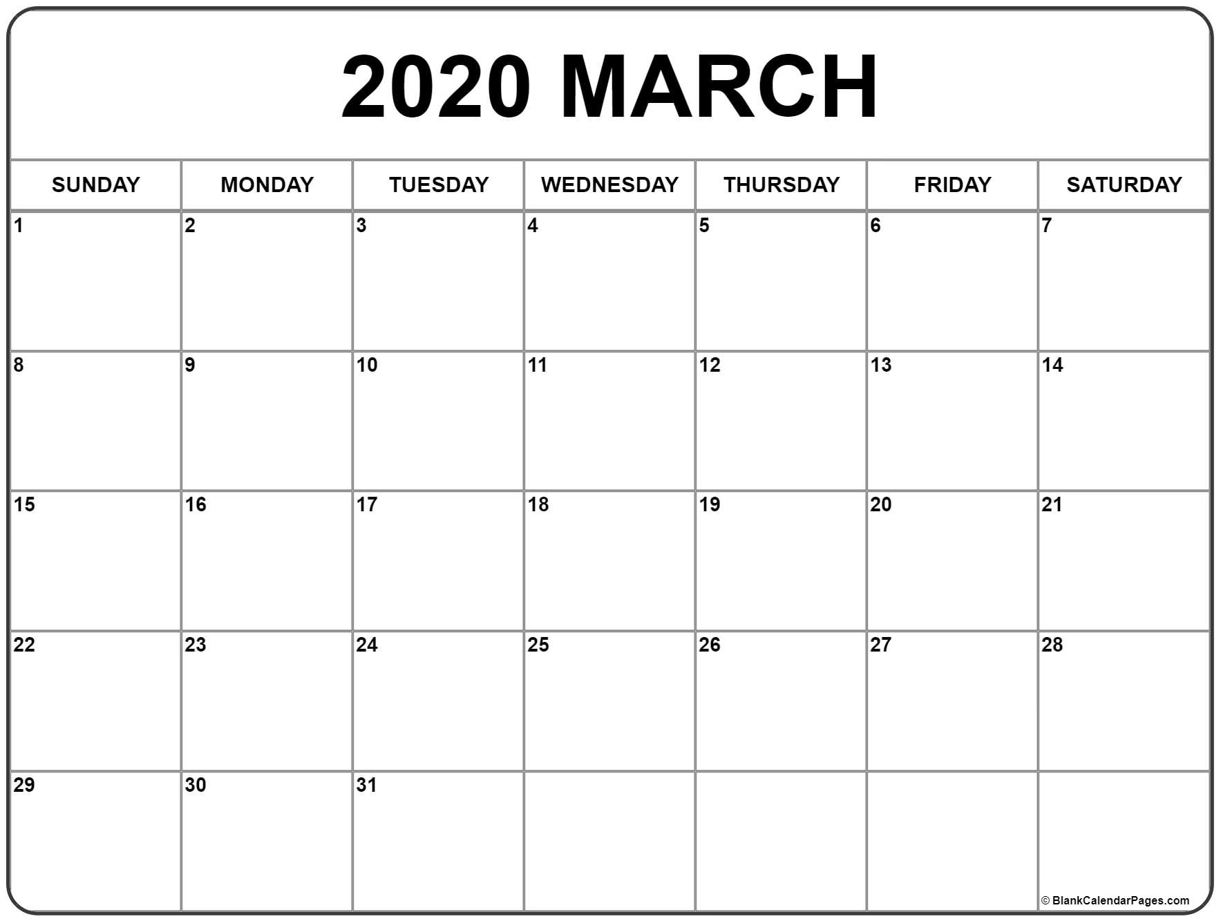 Free Printable March Calendar - Colona.rsd7 March 2020 Calendar Printable Org