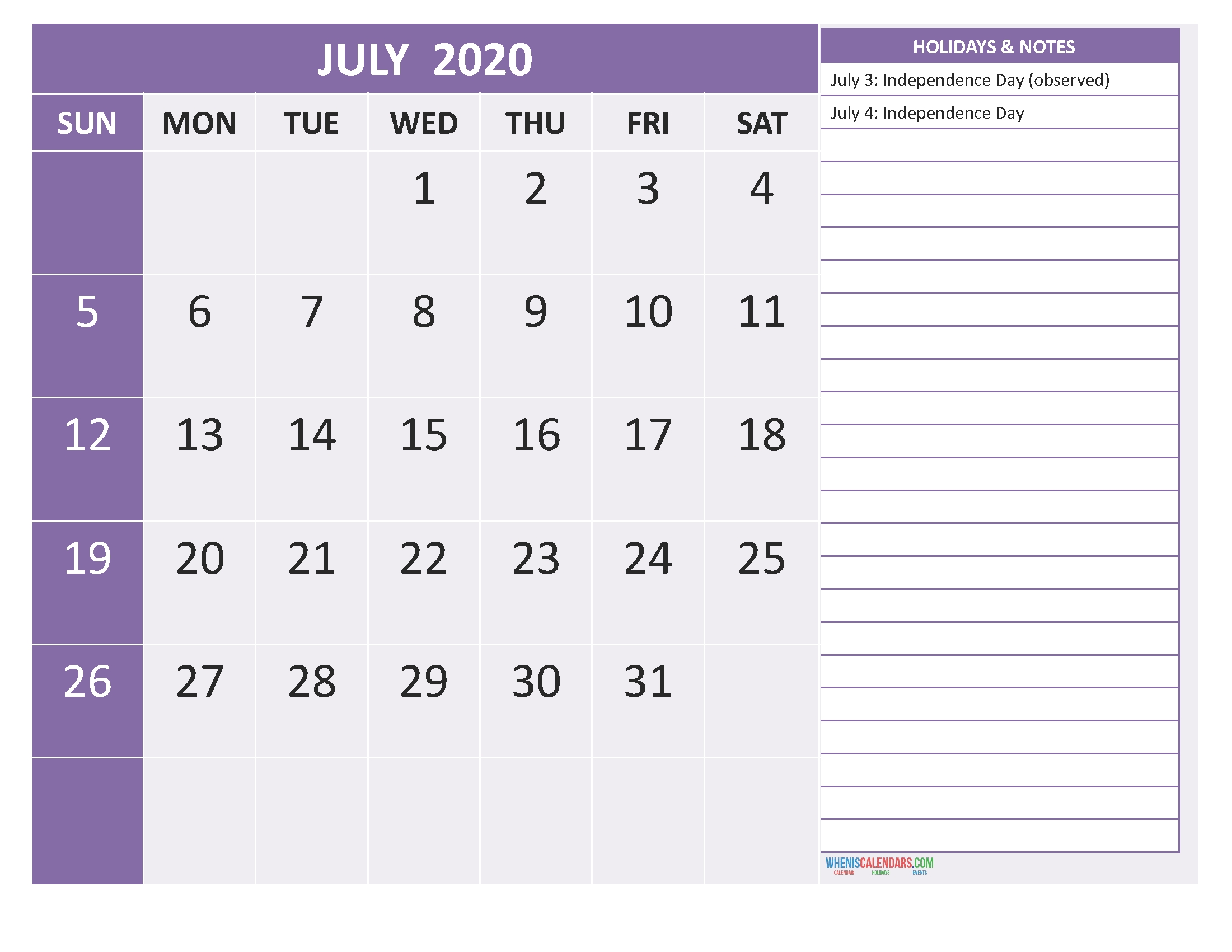 Free Printable Monthly Calendar 2020 July With Holidays Printable Jewish Holidays Calendar 2020 Condenced