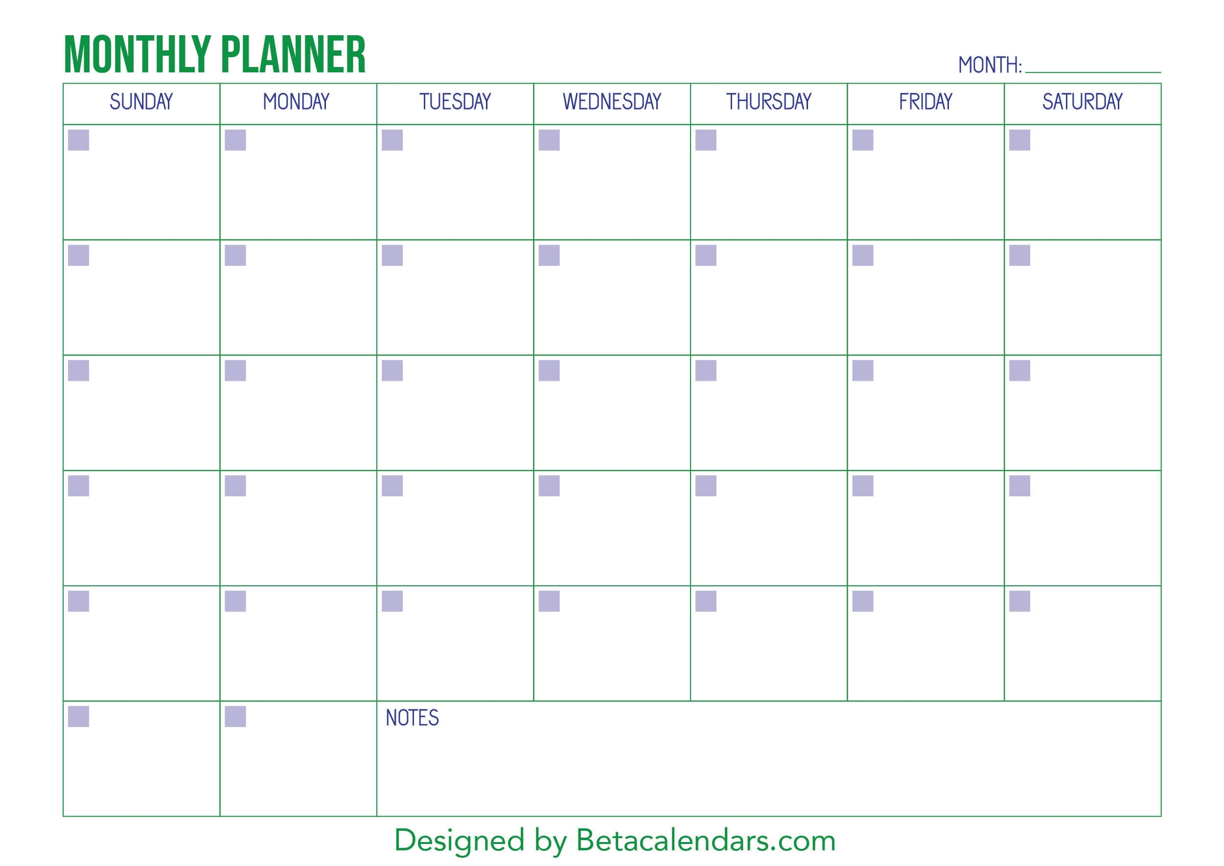 Month At A Glance Blank Calendar Printable