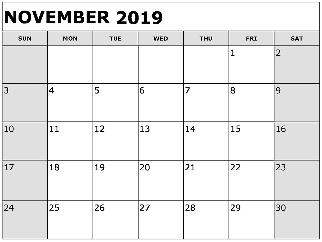 Free Printable November 2019 Calendar Planner Templates Monthly Calendar You Can Type On And Print