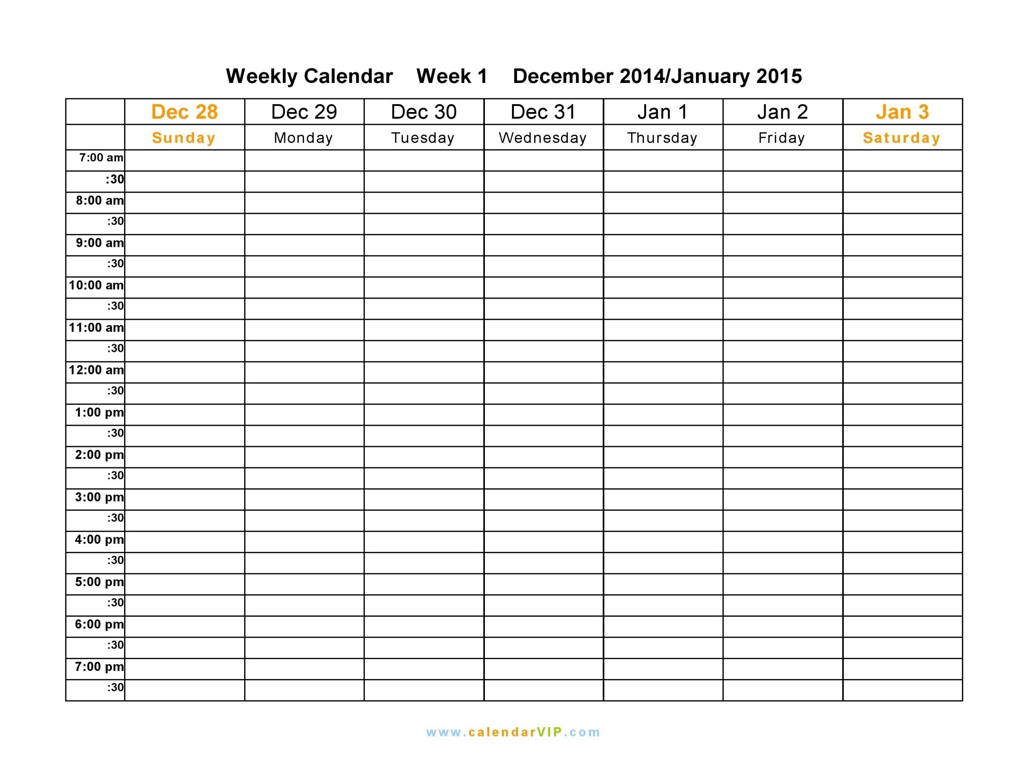 Free Printable Weekly Calendar Templates 2015 | Monthly Free Monthly Calendar Checklist Template