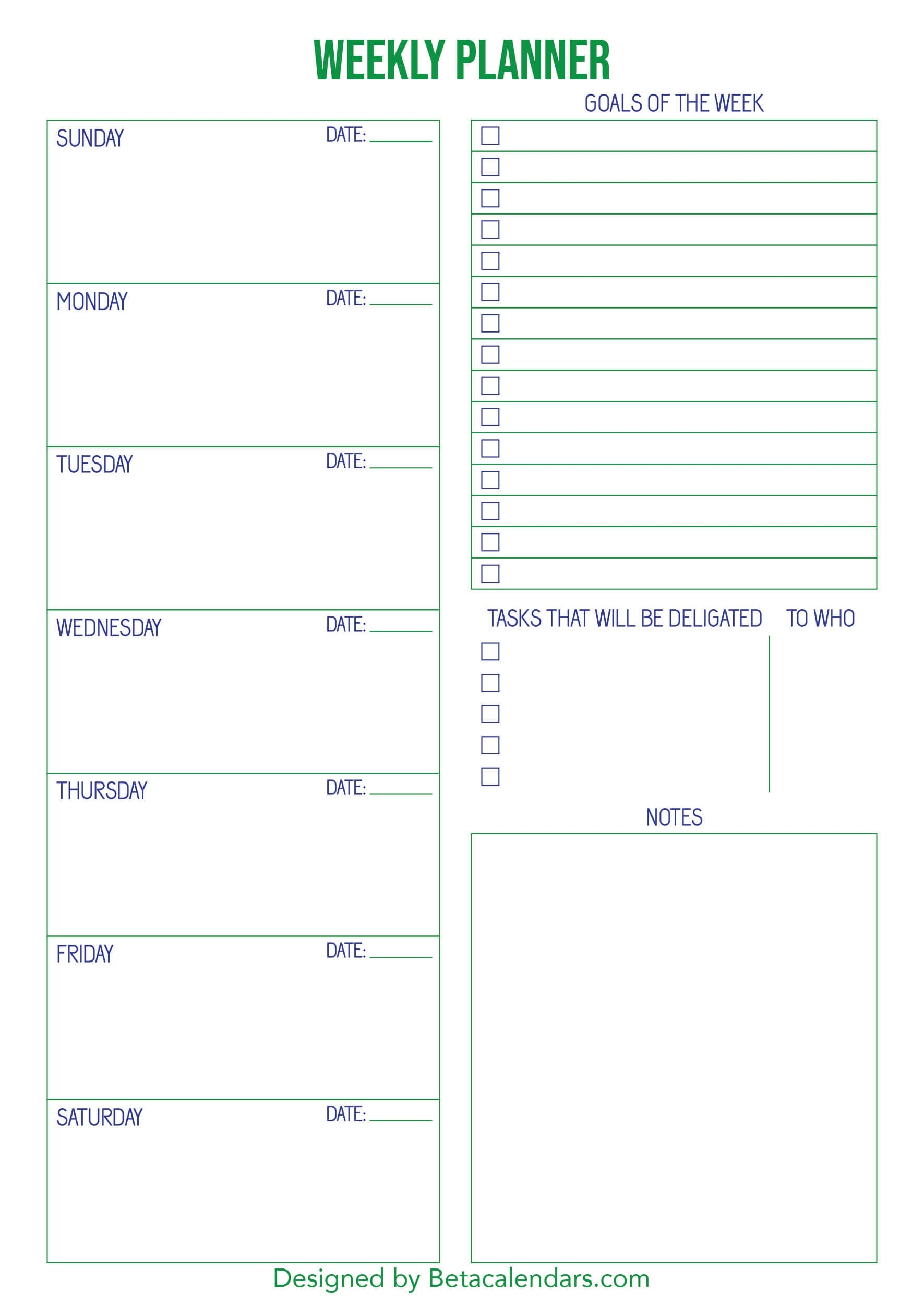 Free Printable Weekly Planner - Beta Calendars Printable Monday Through Friday Planner