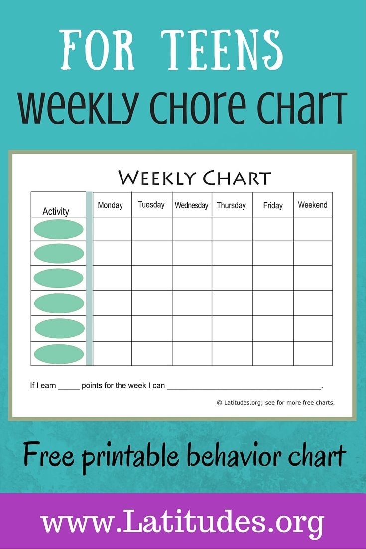 Free Weekly Behavior Chart (For Teenagers) | Behaviour Chart Exceptional Monthly Behaviour Chart For Preteens