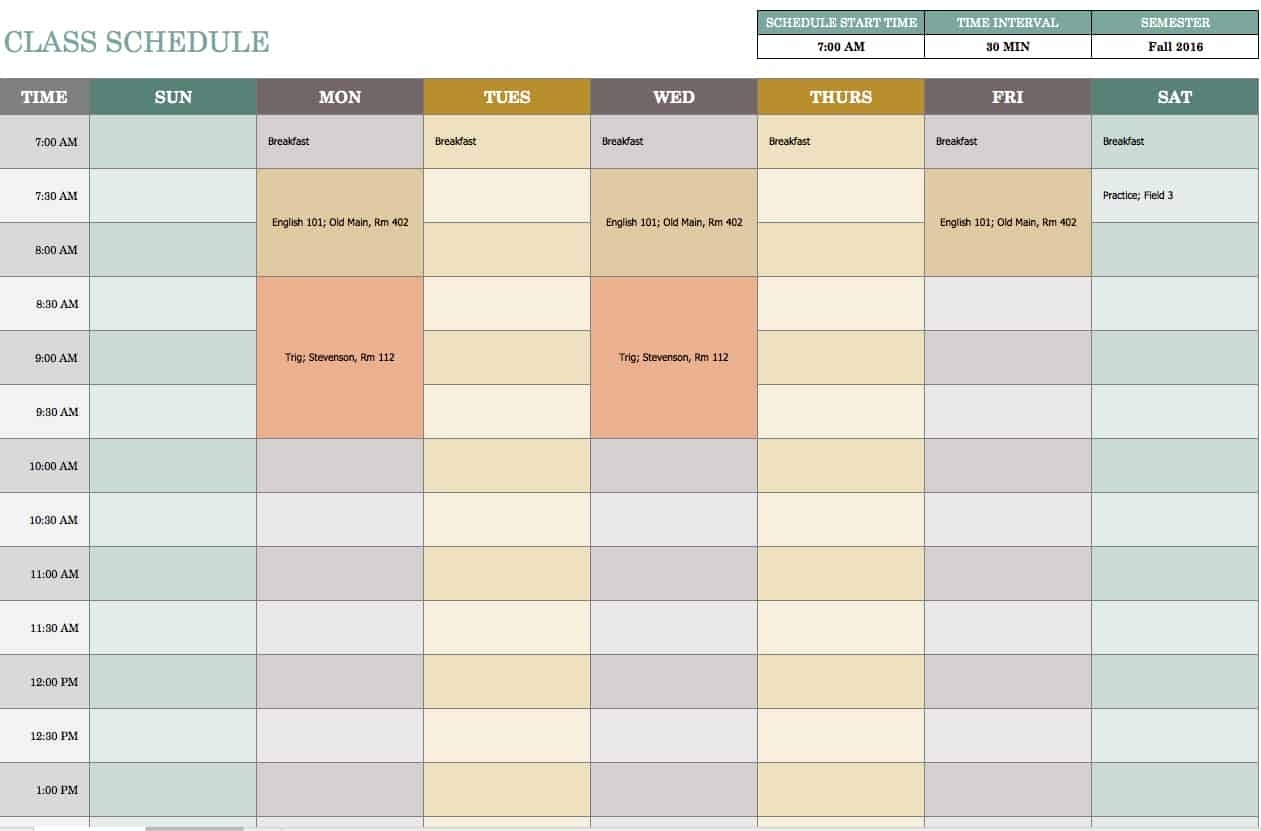 Free Weekly Schedule Templates For Excel - Smartsheet 30 Minute Increment Schedule Template Excel