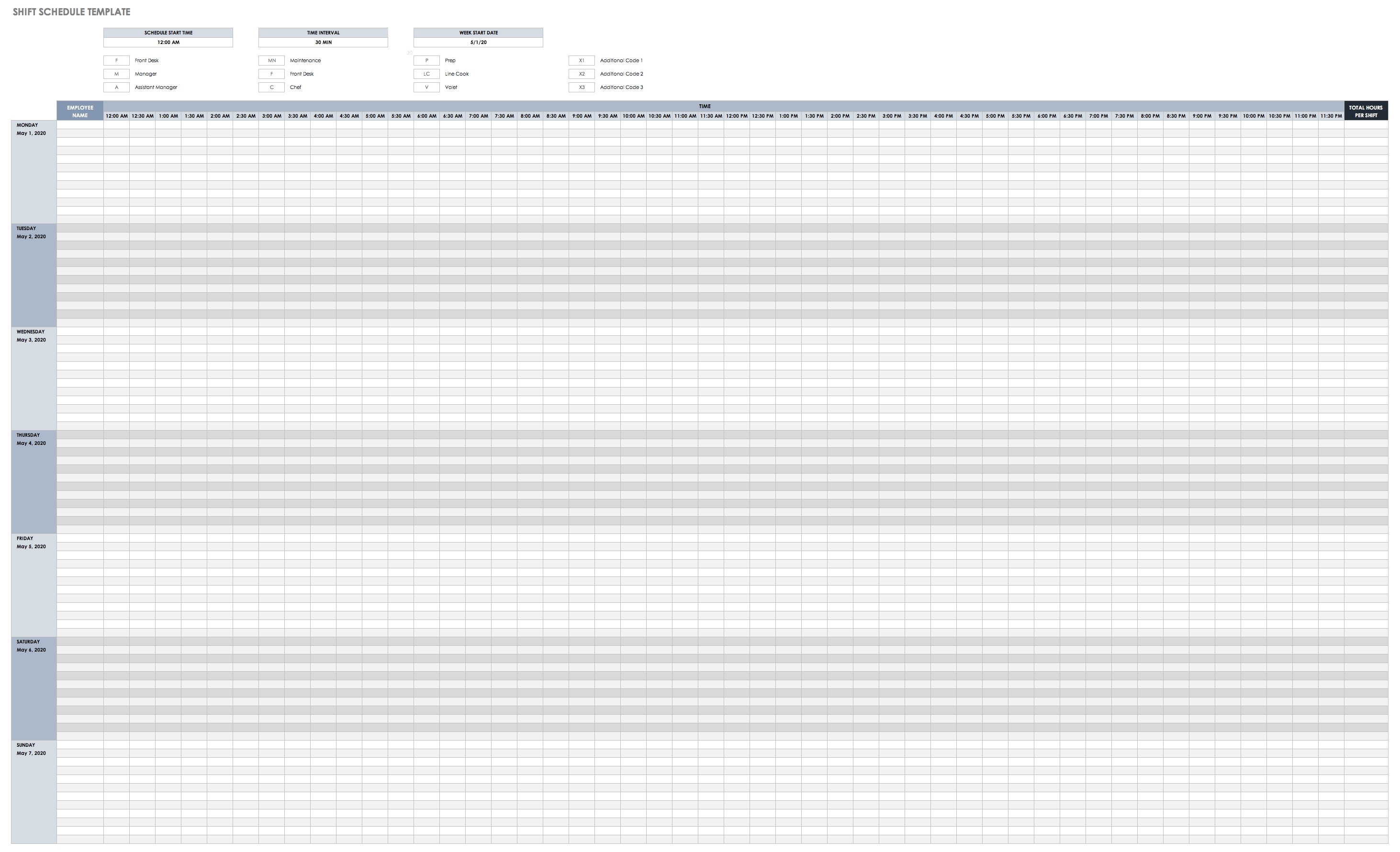 Free Work Schedule Templates For Word And Excel |Smartsheet 24 Hour 7 Day Template