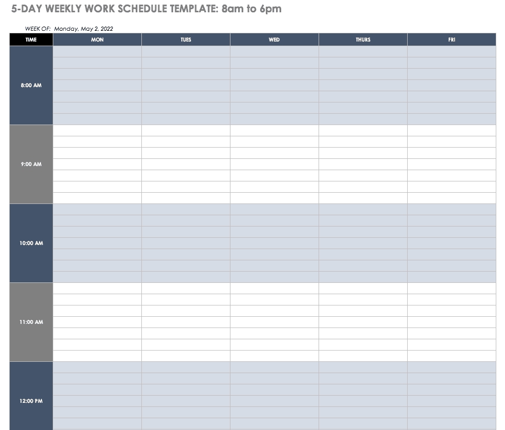 Free Work Schedule Templates For Word And Excel |Smartsheet Exceptional Blank Schedule Template 7 Day 24 Hours