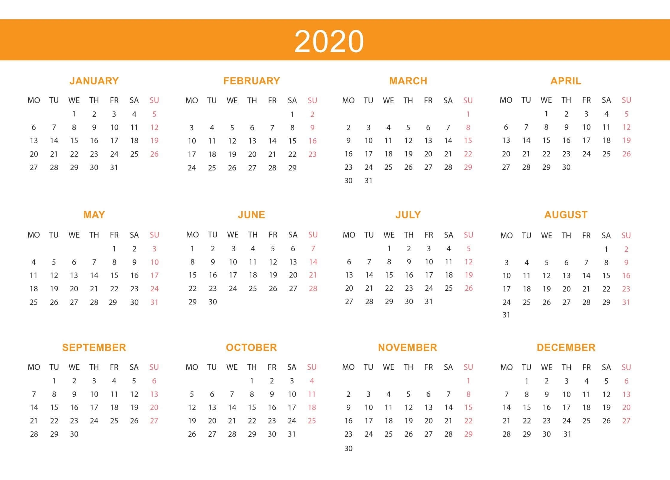 Free Yearly Calendar 2020 With Notes - 2019 Calendars For Free Printable Calenders 2020 South Africa