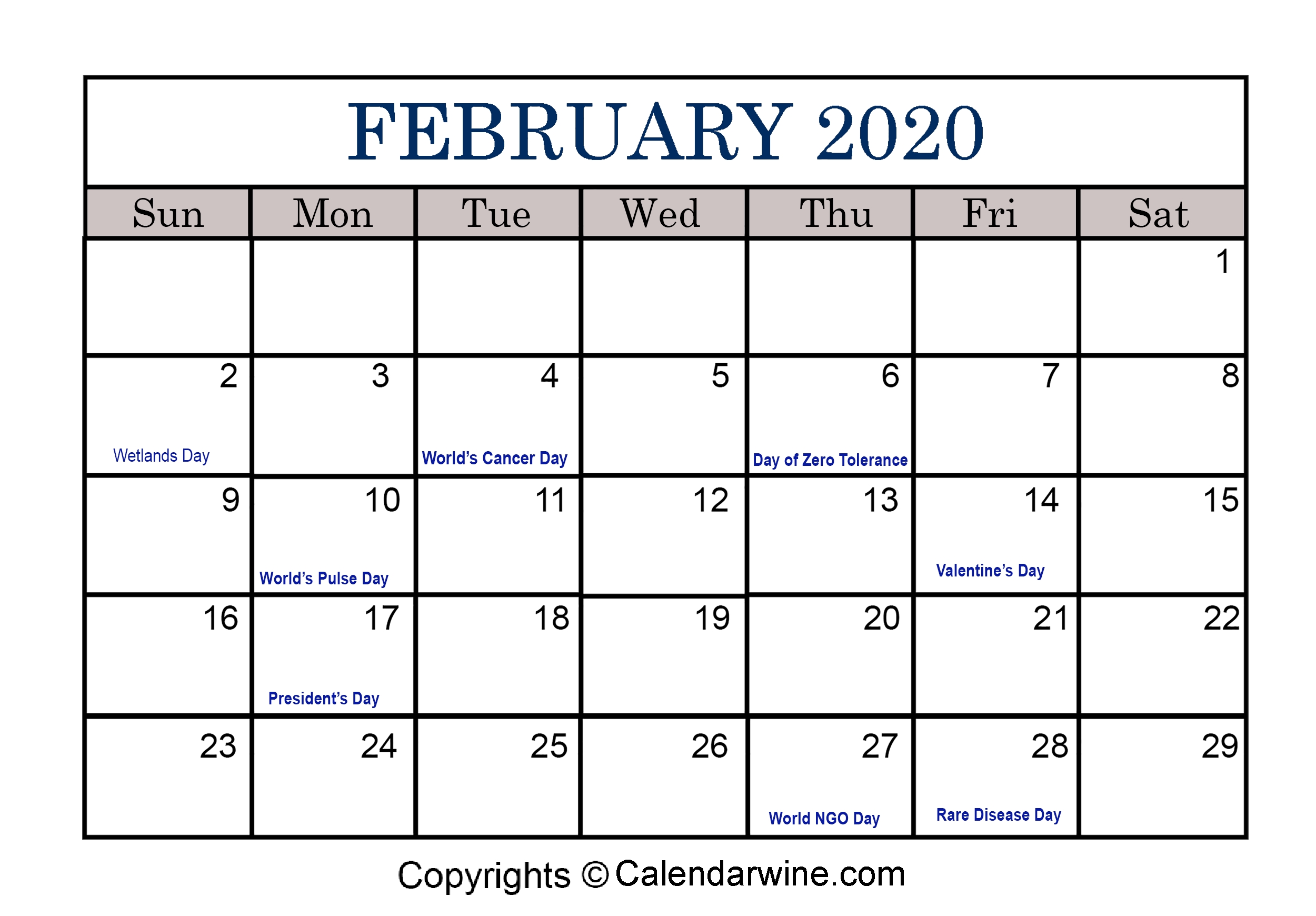 Full List Of February Holidays 2020 For Usa Uk Canada 2020 Printable Calendar With Jewish Holidays