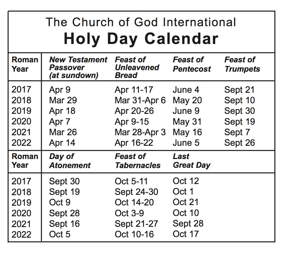 Holy Day Calendar — The Church Of God International Perky Passover 2020 Calendar Date