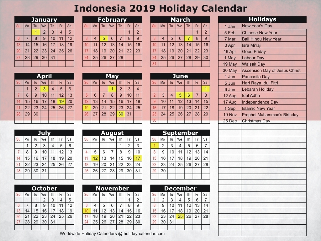 Indonesia 2019 / 2020 Holiday Calendar Dashing 2020 Indonesia School Holiday Calendar Pdf
