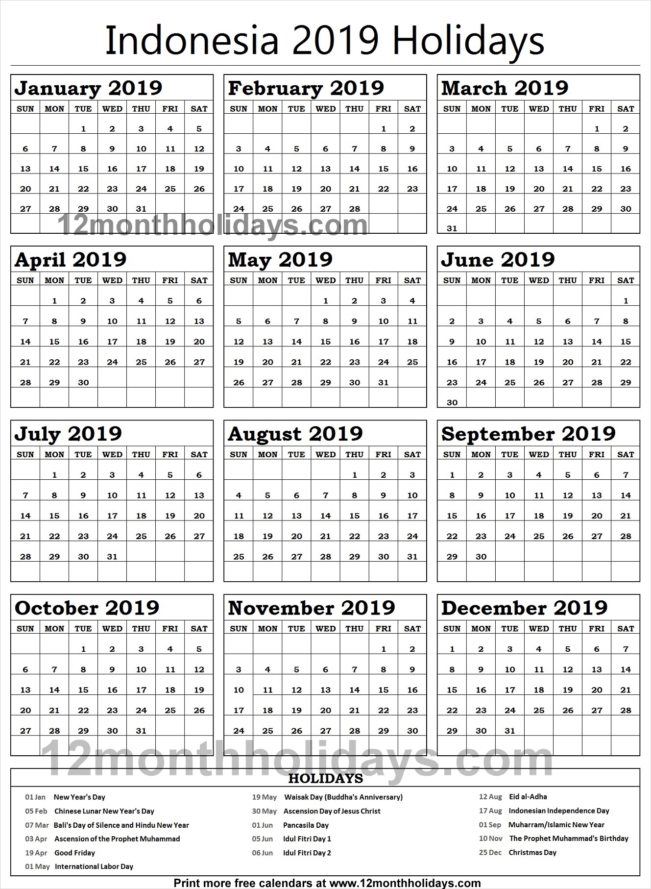 Indonesia School Holidays 2019 Calendar | 2019 Indonesia 2020 Indonesia School Holiday Calendar Pdf