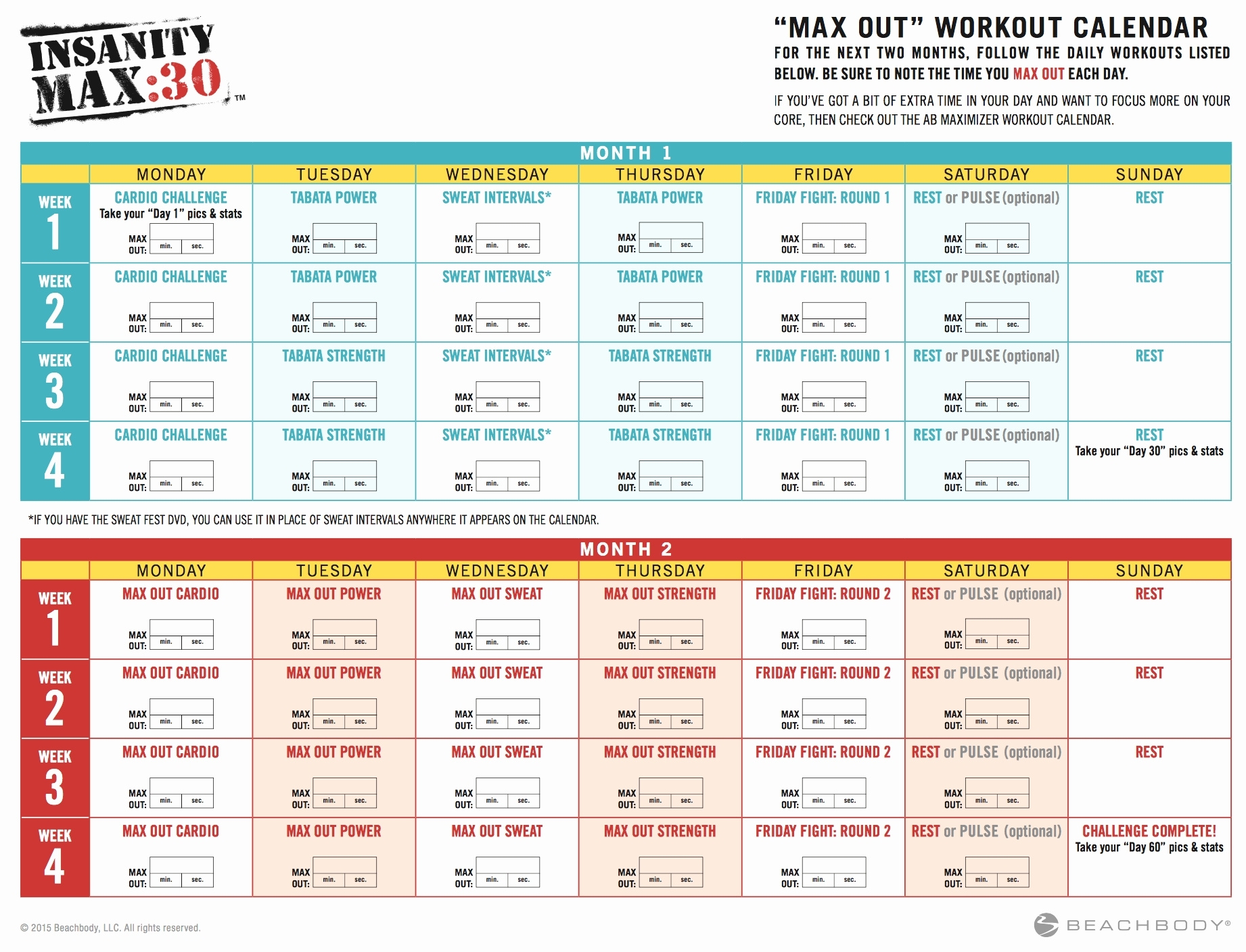 Insanity Calendar Print Out | Monthly Printable Calender Insanity Max 30 Printable Calendar