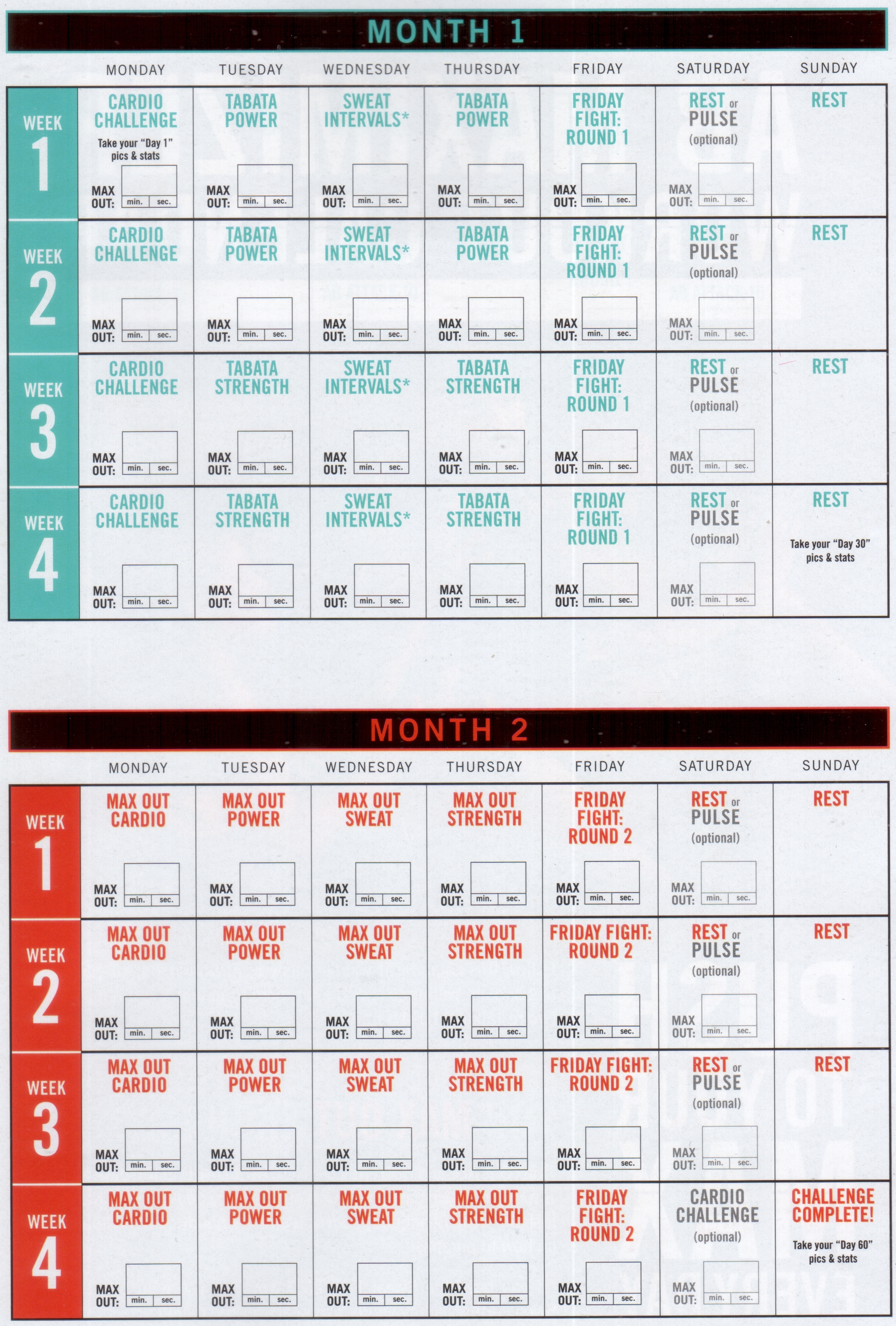 Insanity Max 30 Schedule Pdf | Calendar For Planning Insanity Max 30 Printable Calendar