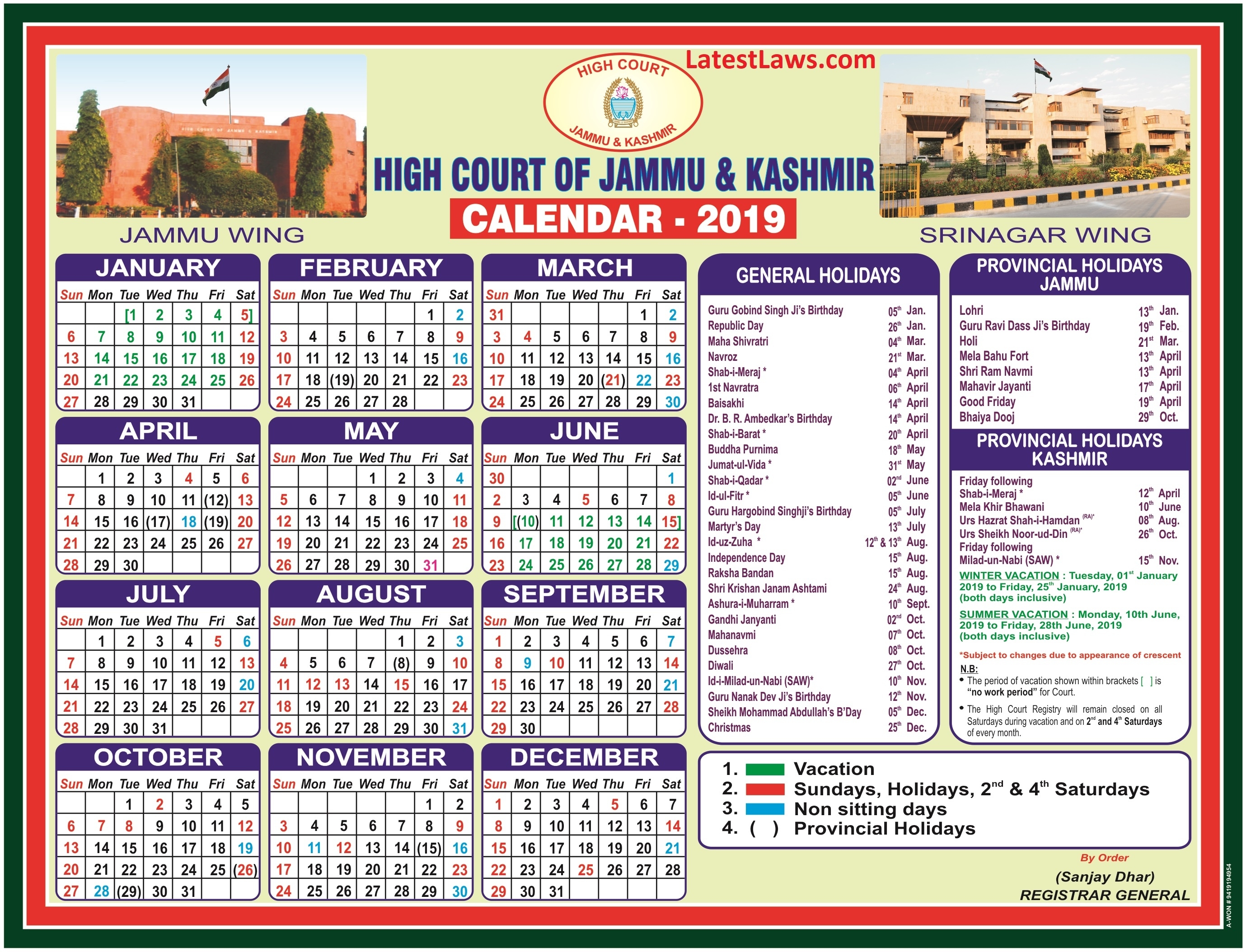 Jammu &amp; Kashmir High Court Calendar 2019 Jk Bank Holidays Calendar 2020