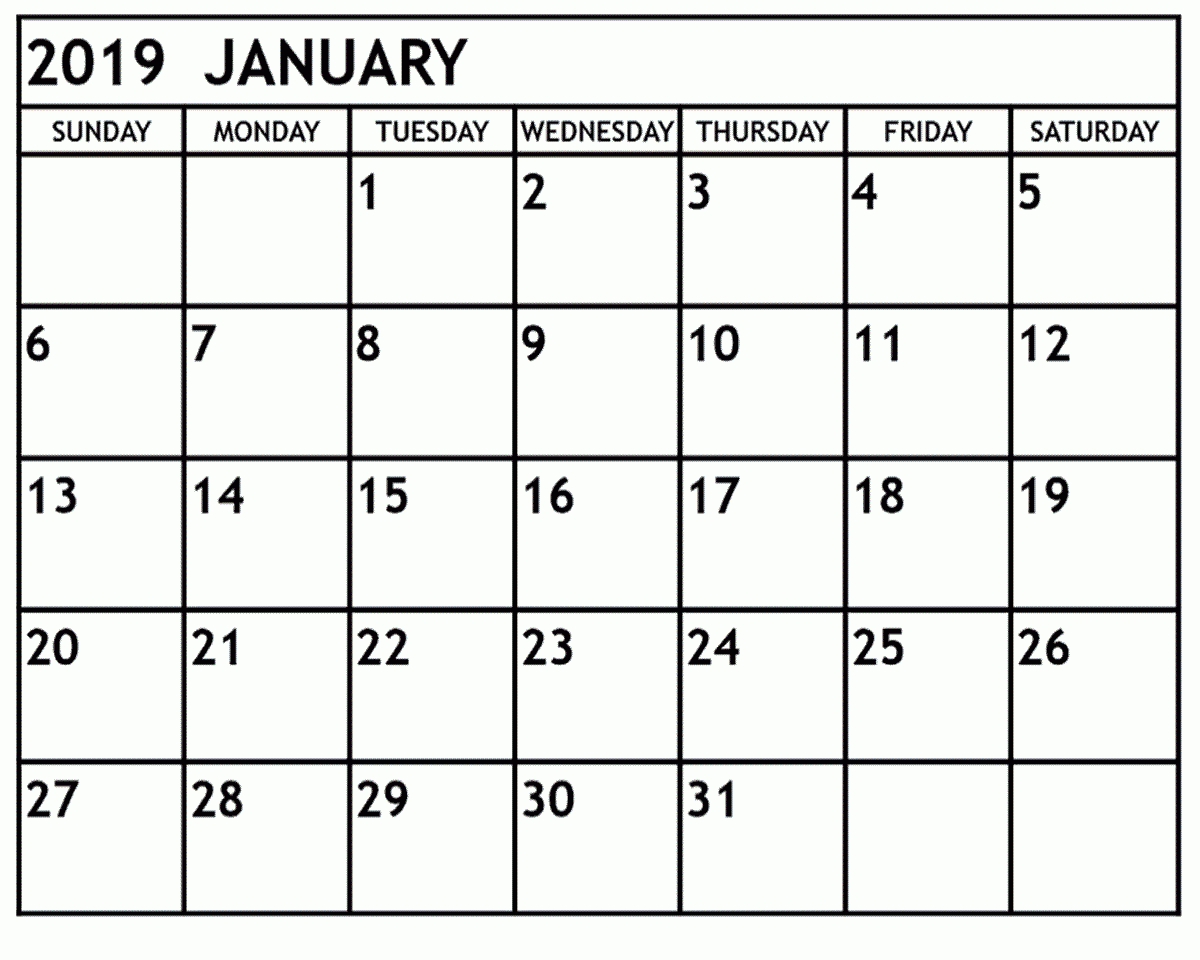 January 2019 Calendar Printable - Free Templates - Printable Monthly Calendar Template You Can Type In