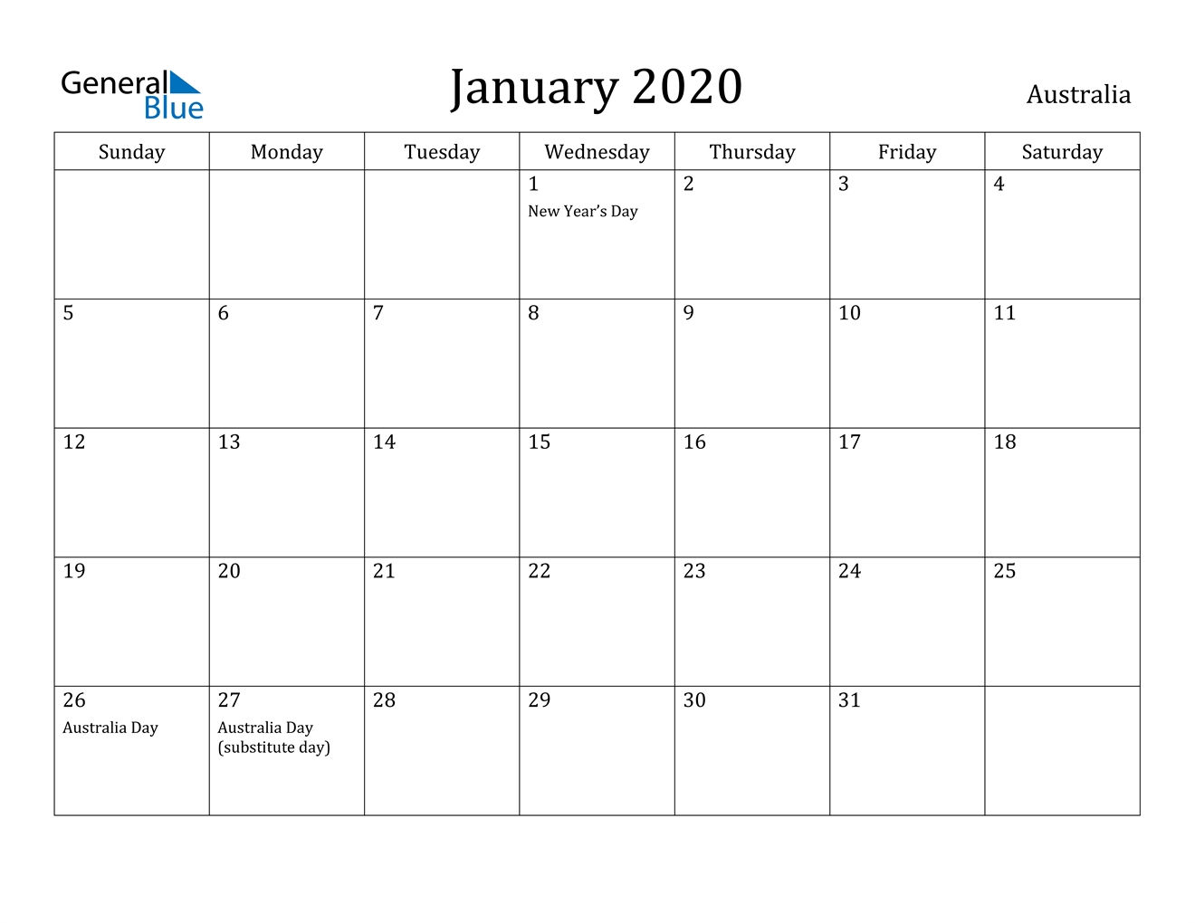 January 2020 Calendar - Australia Printable Calendar 2020 Of Ridiculous Holidays