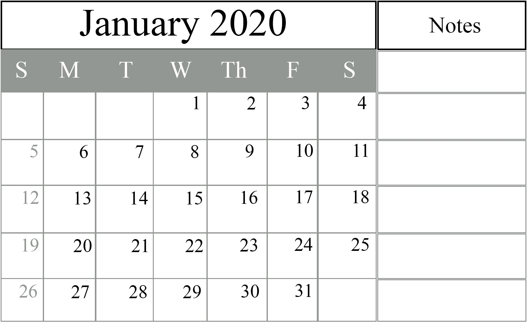 January 2020 Calendar Excel – Free Monthly Calendar 2020 Calendar Printable Excel