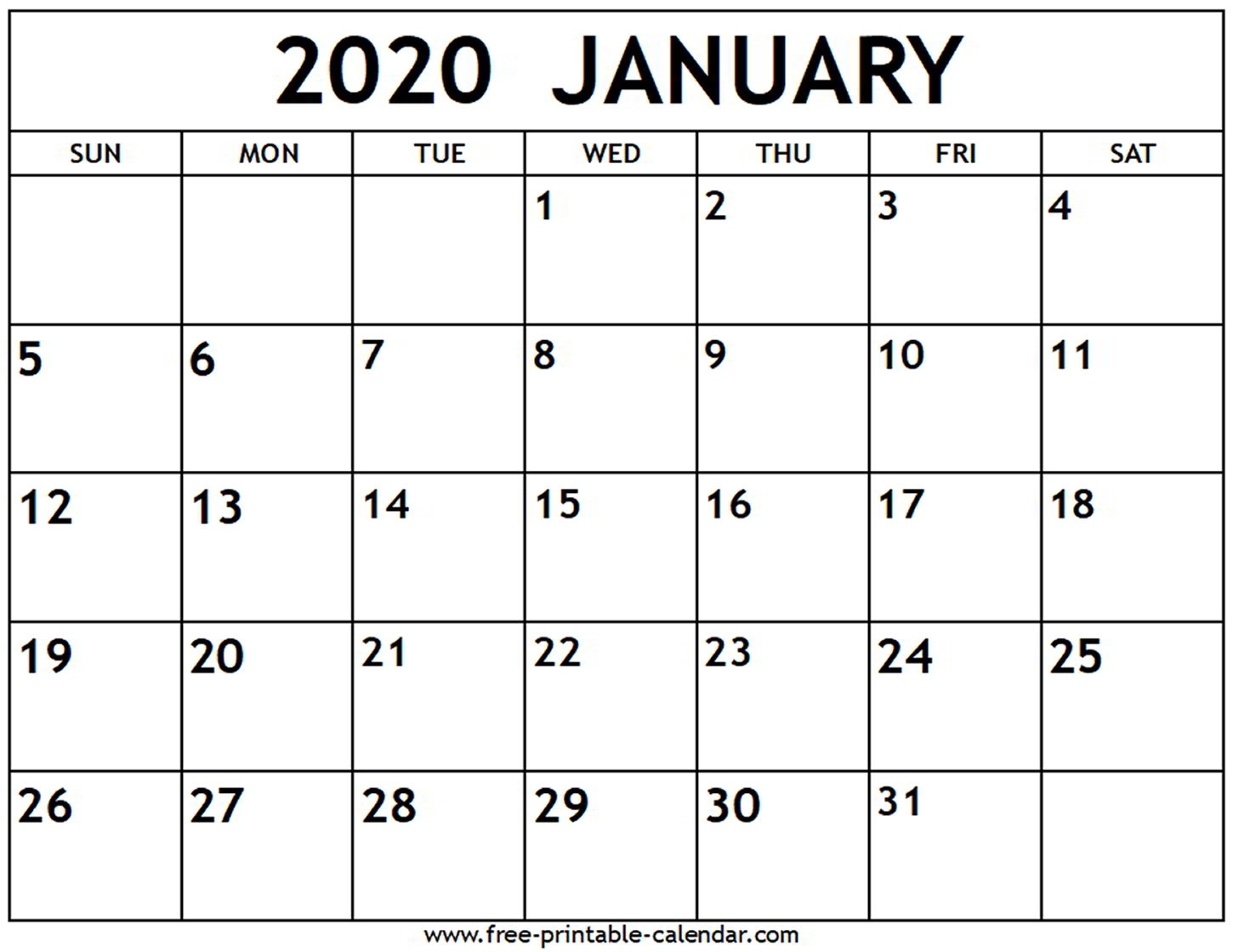 January 2020 Calendar - Free-Printable-Calendar 2020 Calendar To Print