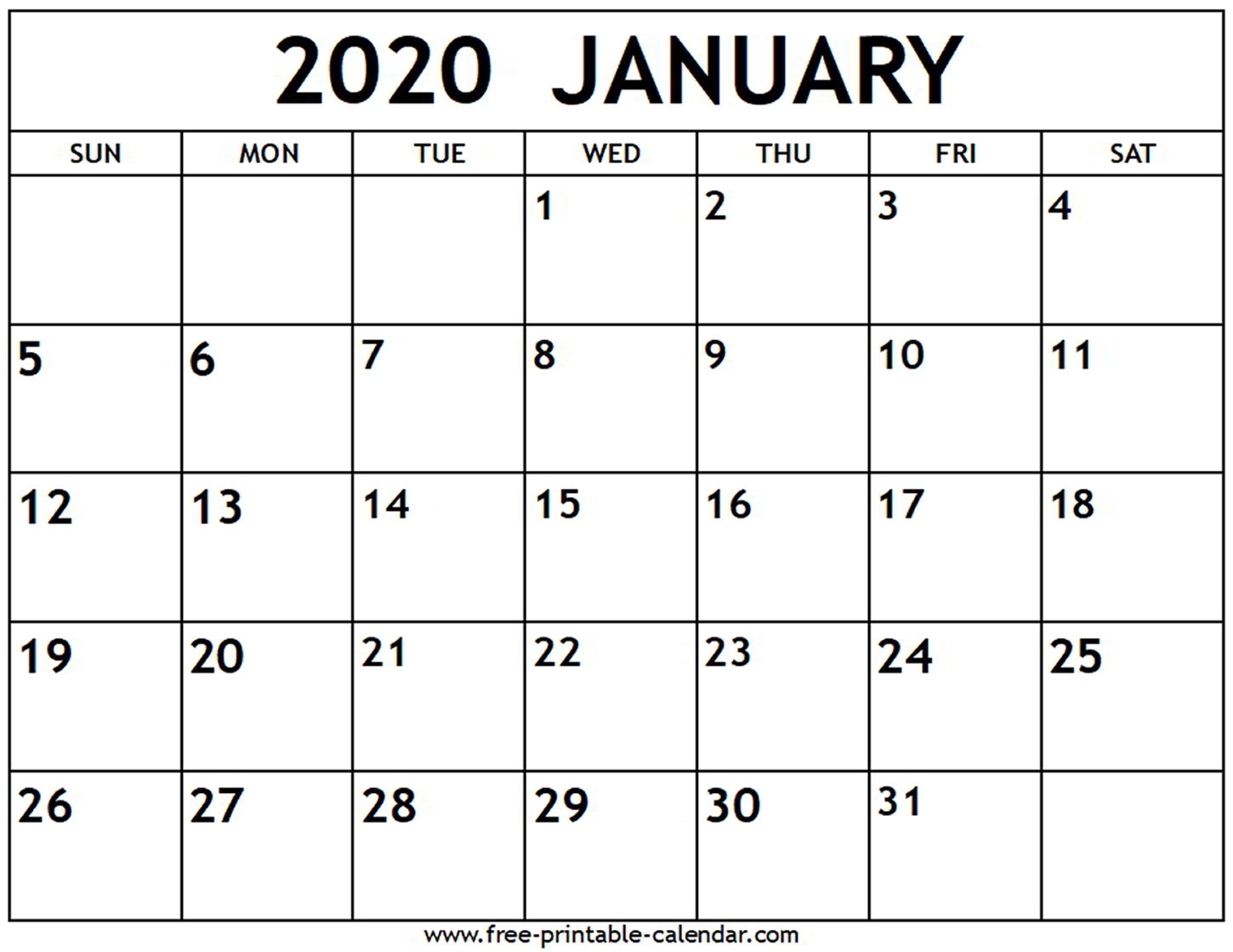 January 2020 Calendar - Free-Printable-Calendar Canada January 2020 Printable Calendar