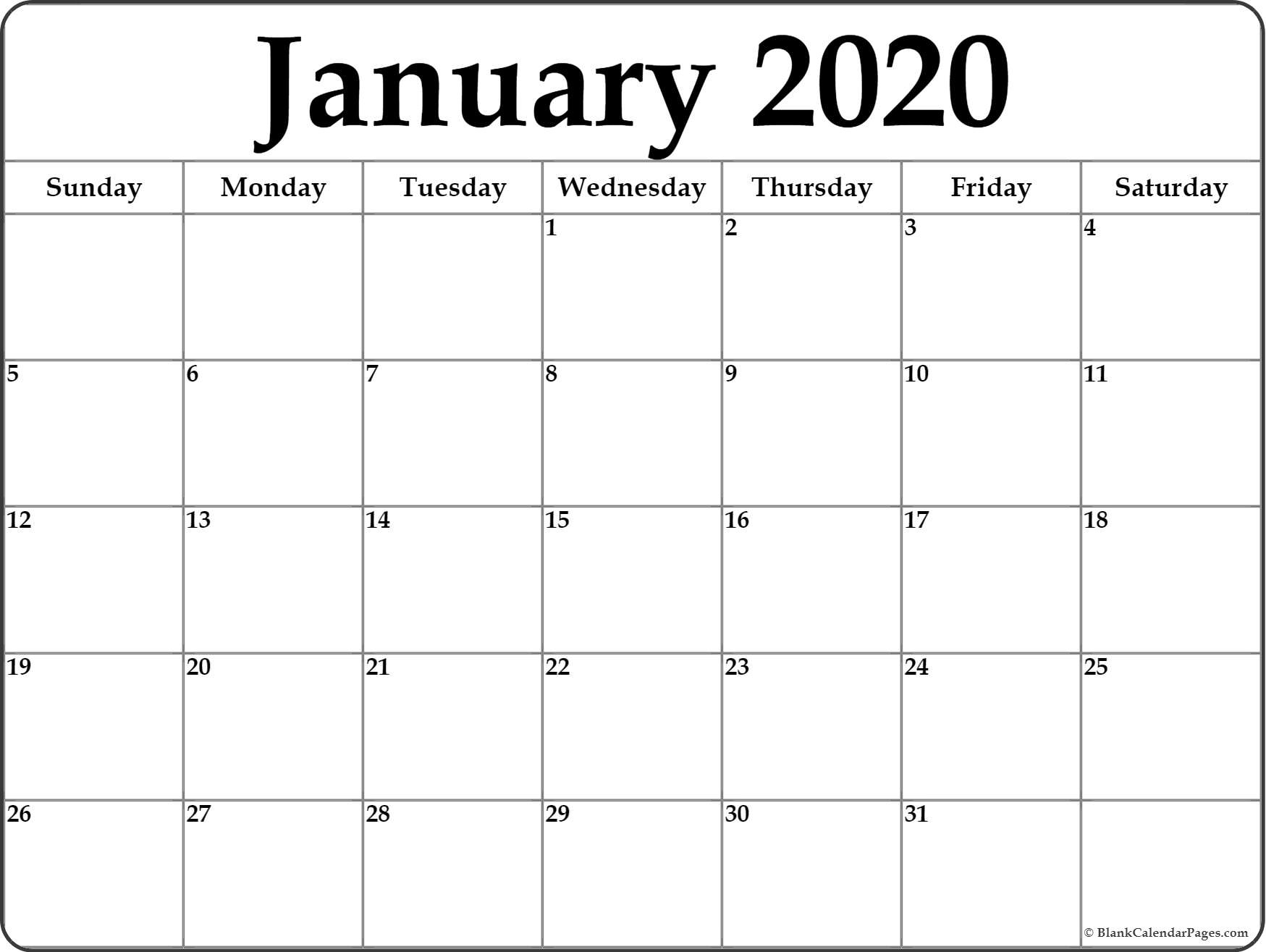 January 2020 Calendar | Free Printable Monthly Calendars January 2020 Calendar Printable Free