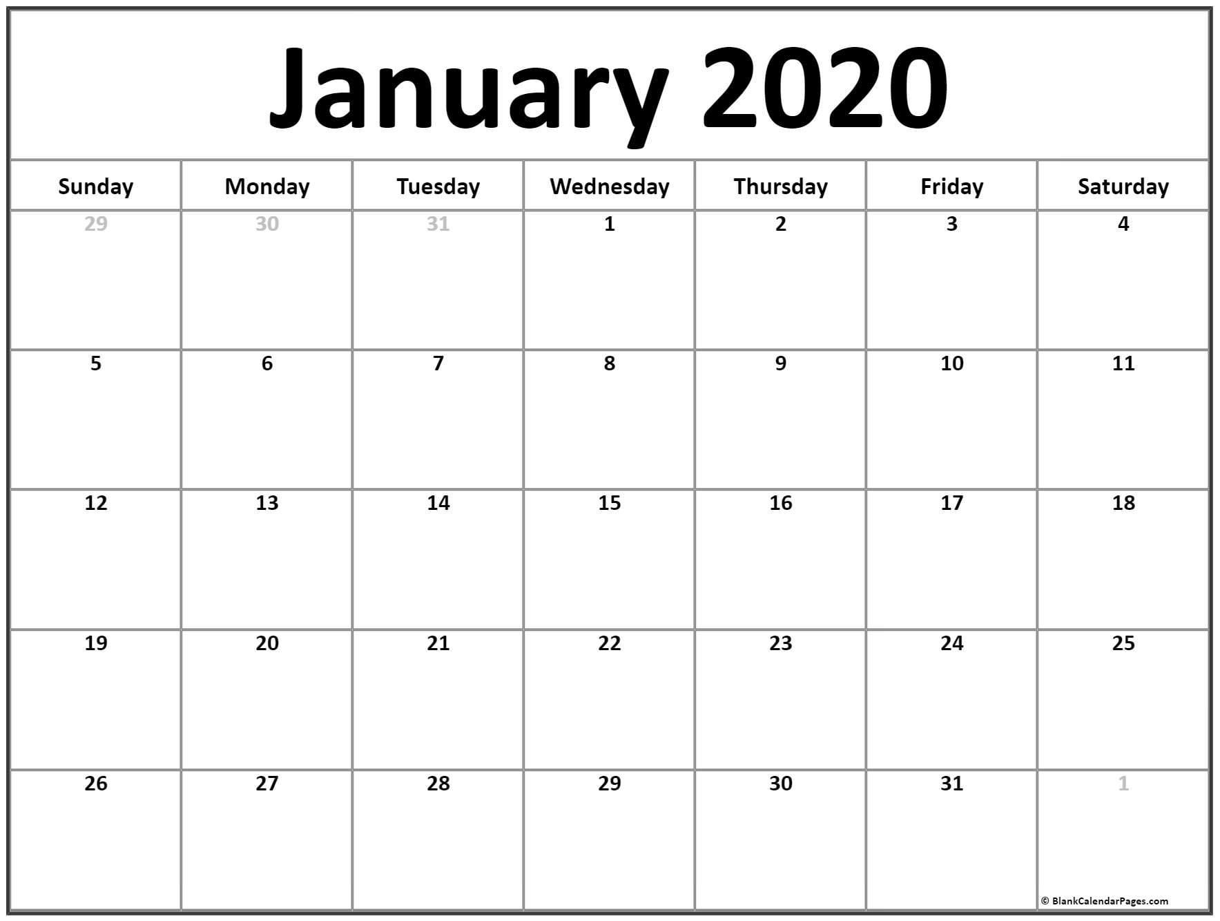 January 2020 Calendar | Free Printable Monthly Calendars Printable Calendars 2020 Black And White