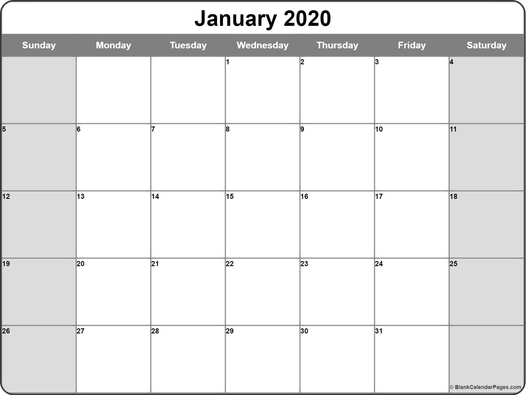 January 2020 Calendar | Free Printable Monthly Calendars Printable Monthly Calendar With No Weekends