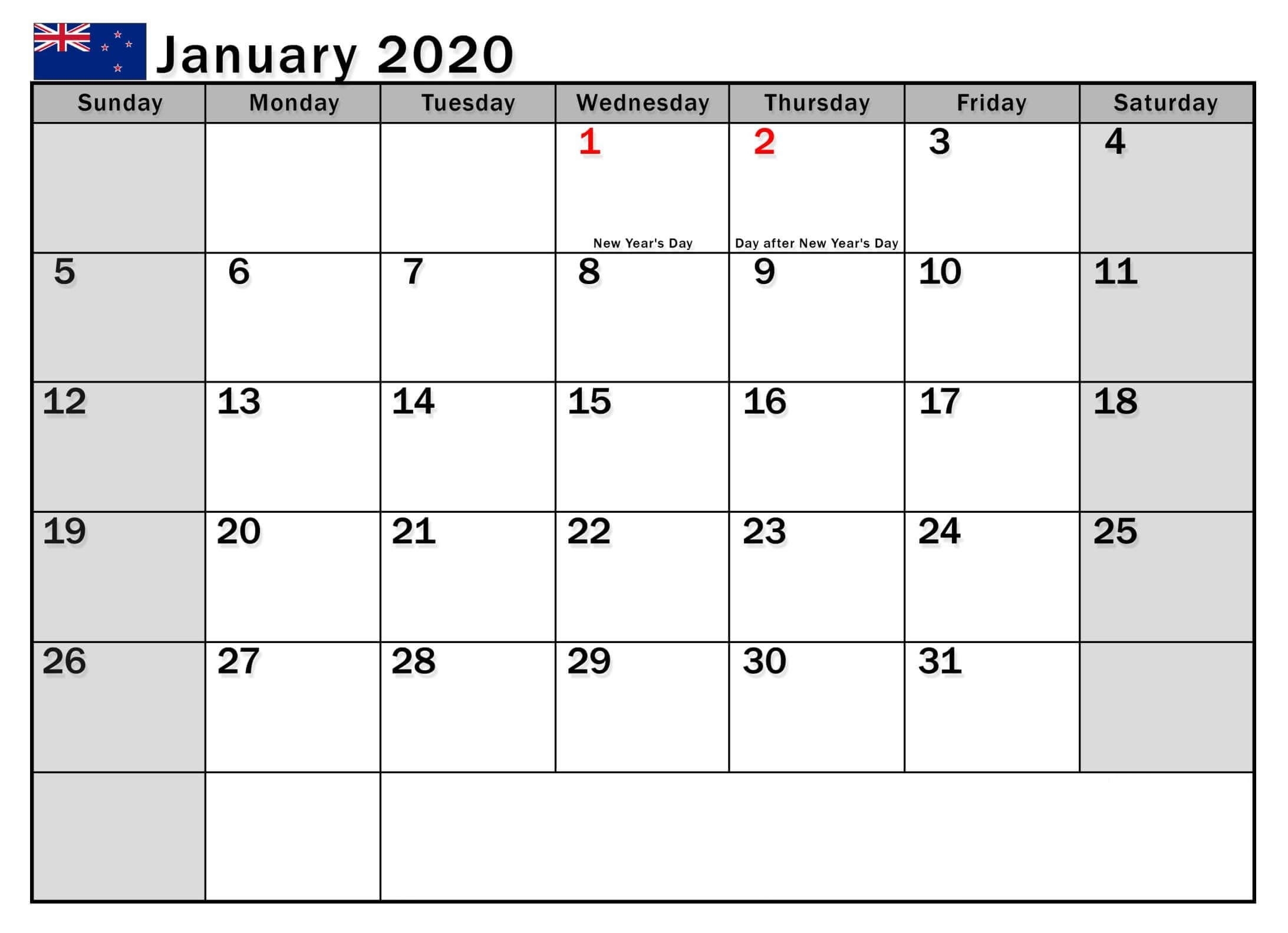 January 2020 Calendar Nz (New Zealand) - 2019 Calendars For Incredible January 2020 Calendar Nz