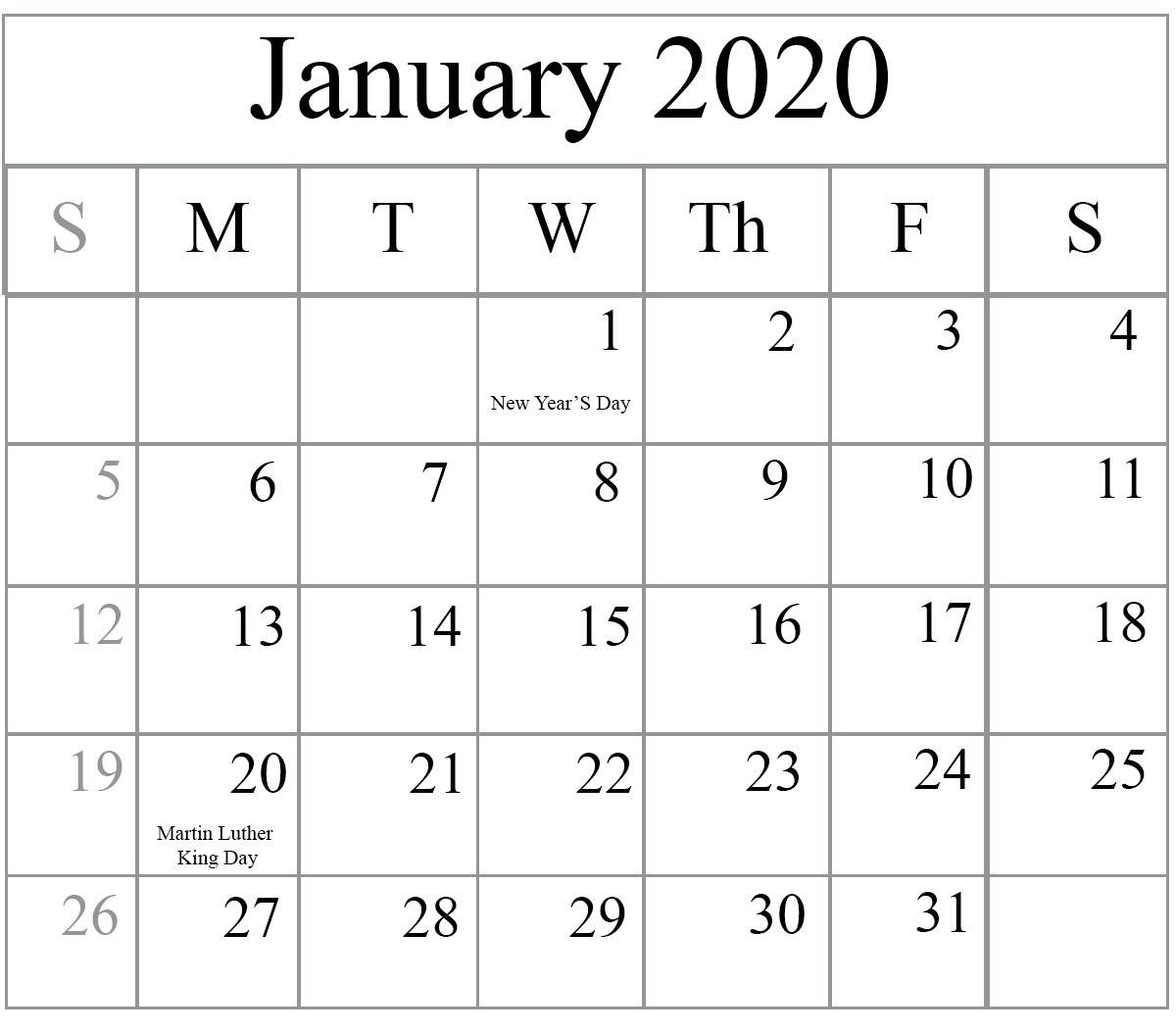 January 2020 Calendar Printable | Free Printable Calendar Extraordinary Free Printable Calendars 2020 Blanks Word
