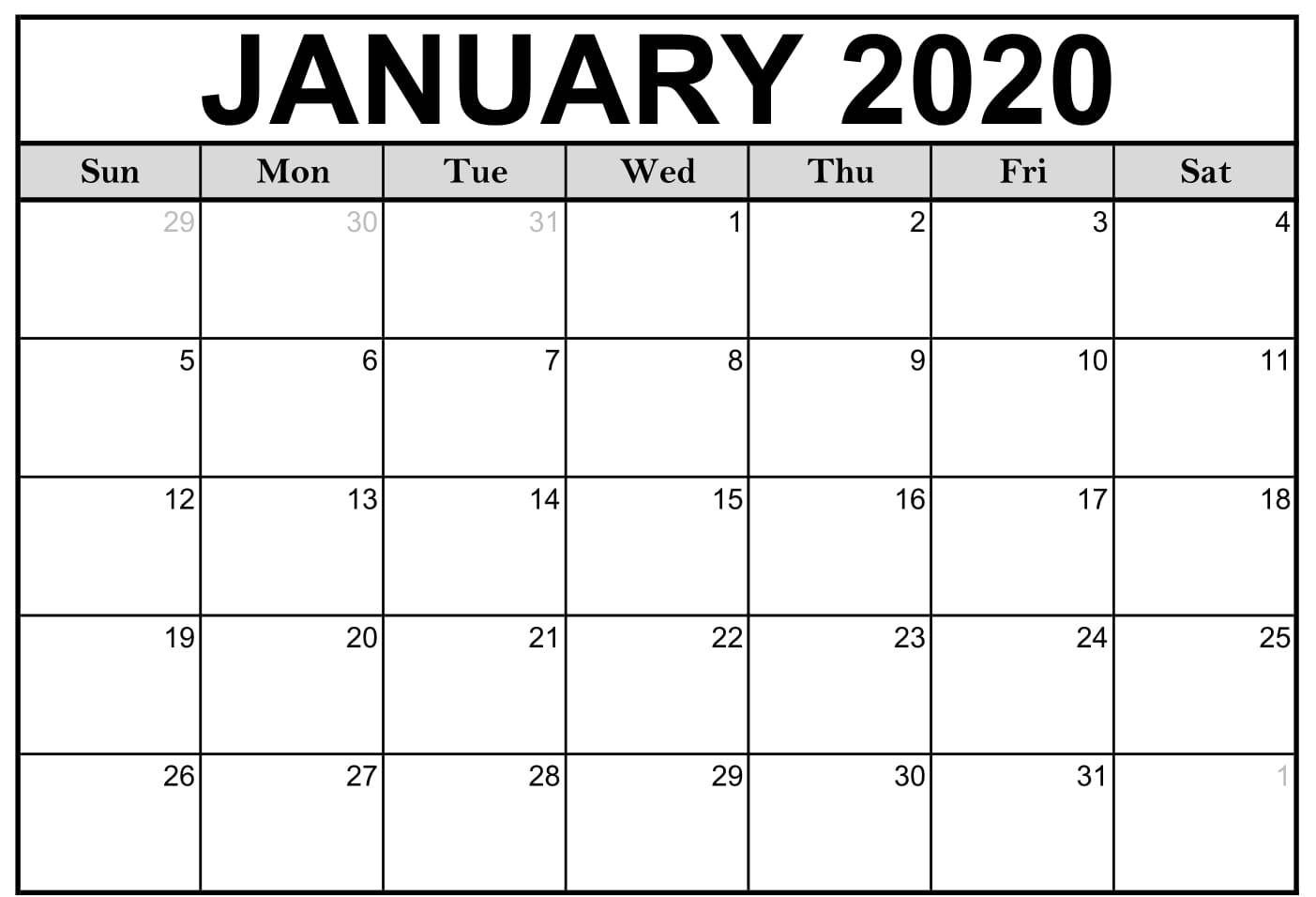January 2020 Calendar Template | Free Printable Calendar January 2020 Calendar Nz