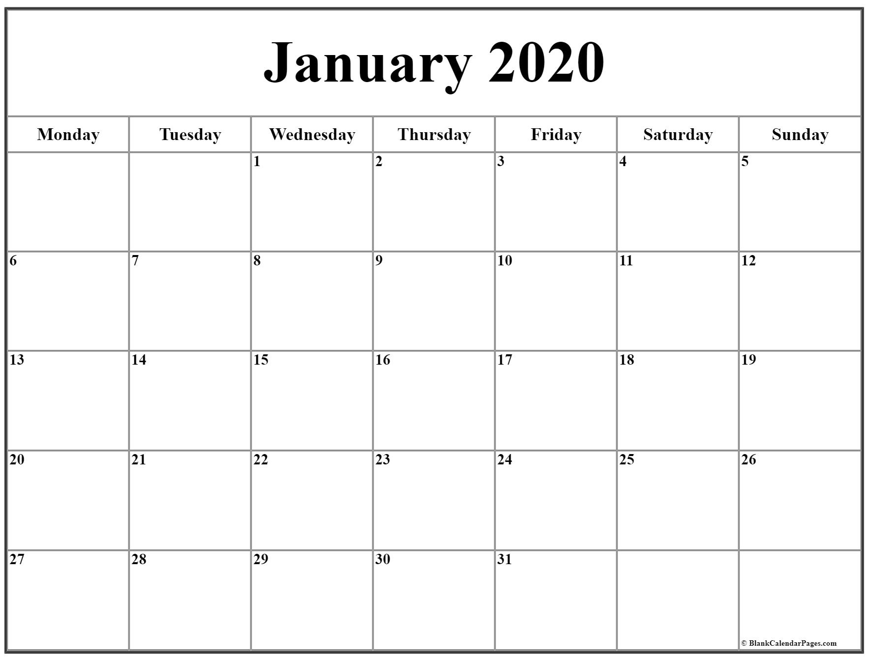 January 2020 Monday Calendar | Monday To Sunday Monday To Sunday Calendar To Fiull In