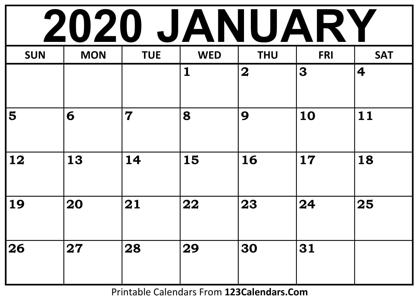 January 2020 Printable Calendar | 123Calendars Perky 2020 Monthly Calendar Template Word